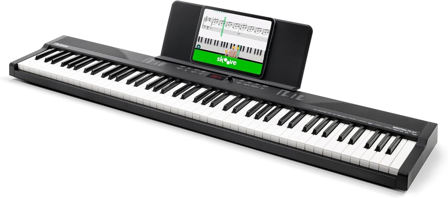 Alesis Recital Play 88-Key Piano Keyboard Bundle | Portable, 480 Voices, Split/Layer Modes, Includes Lessons, Stand, Sustain Pedal, Headphones, Carry Bag, for Beginners