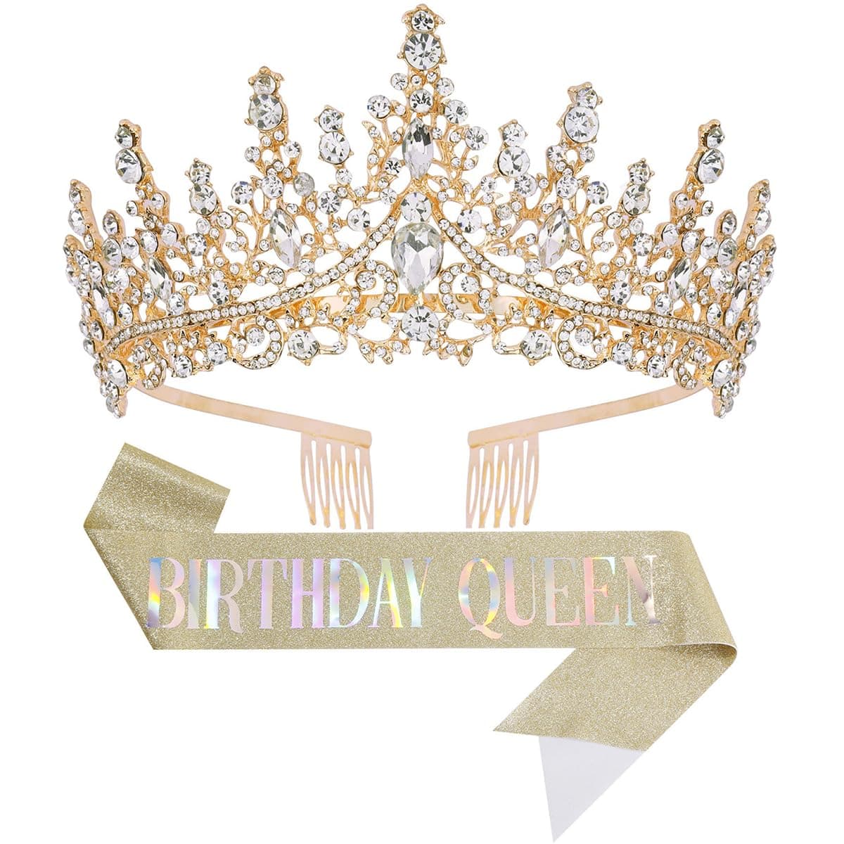Birthday Tiara Crown with Sash for Women, Birthday Queen for Party | Metal Crown, Birthday Decorations, Birthday Accessories