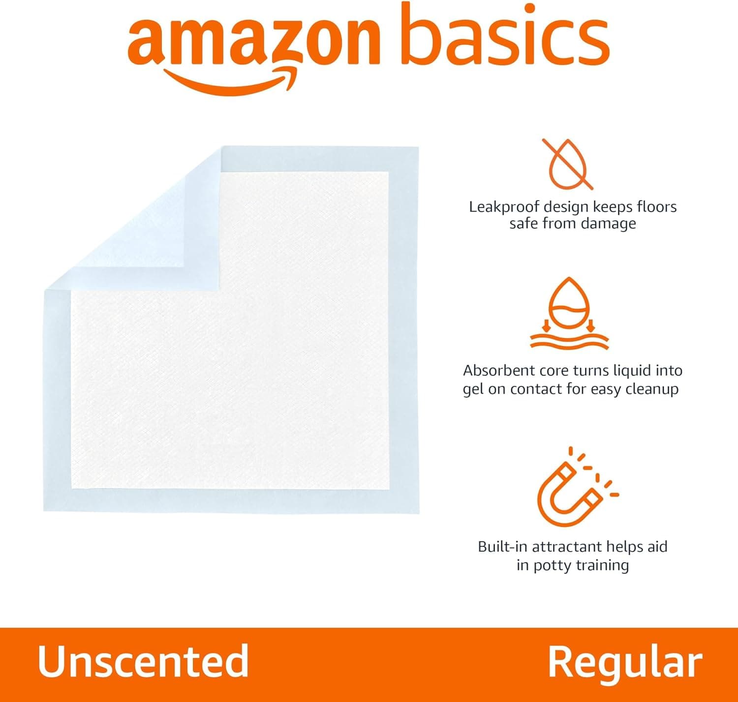 Amazon Basics Leak-Proof Dog and Puppy Potty Training Pee Pads with Quick-Dry 5-Layer Super Absorbent Design, Regular Size 22 x 22 inch, Blue & White, 100 Count