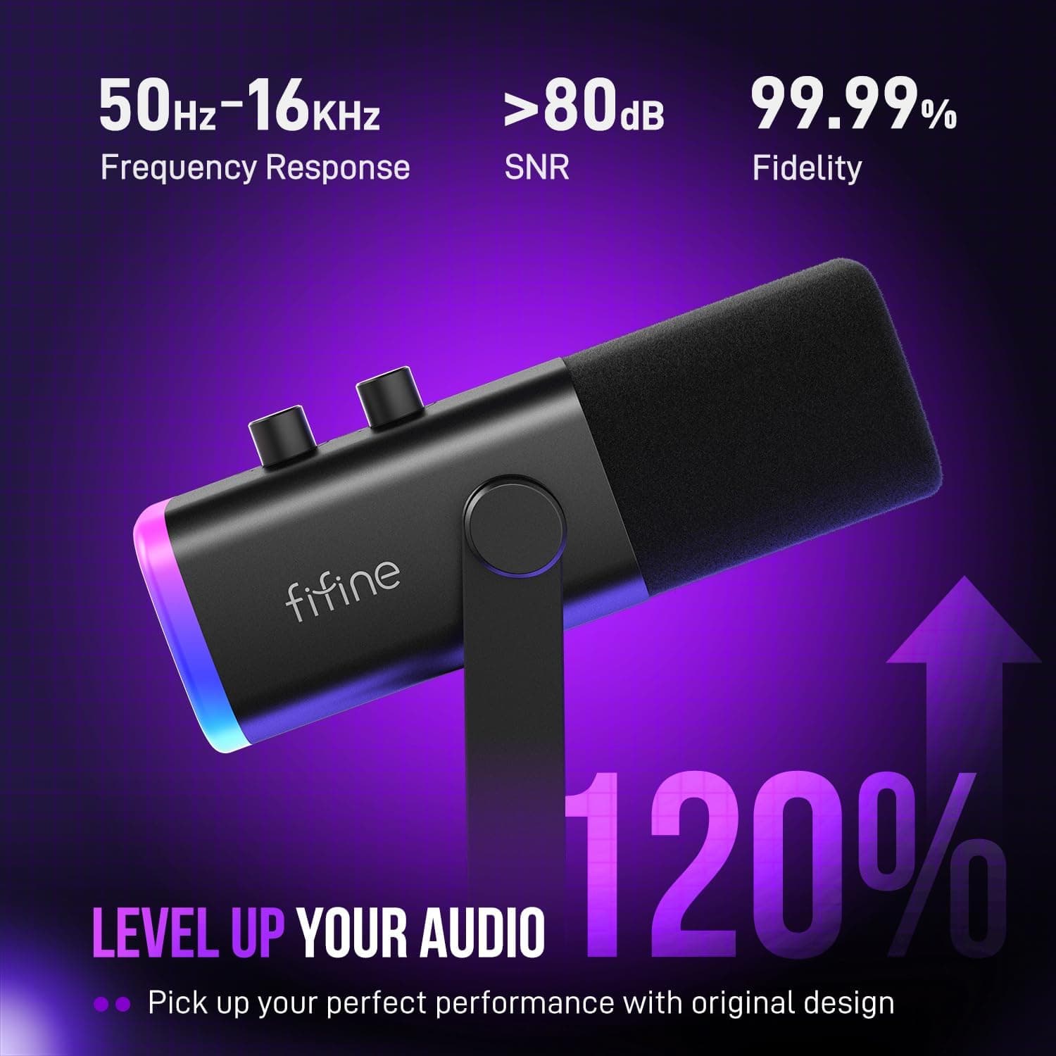 FIFINE AmpliGame AM8 USB/XLR Dynamic Microphone for Gaming Streaming | Podcast Mic with RGB Light, Mute Button, Headphones Jack, Desktop Stand, for Vocal Recording Singing YouTube