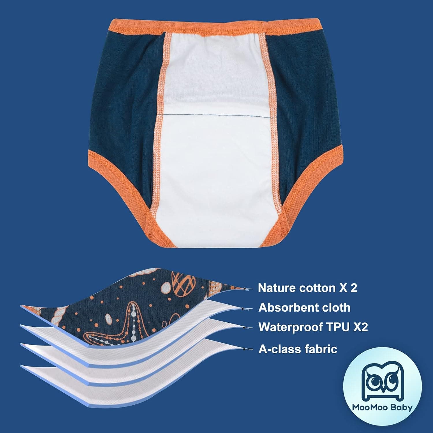 MooMoo Baby Potty Training Pants Cotton Training Underwear for Boy and Girl | OEKO-TEX, Absorbent Layers, Wetness Awareness, Easy Pull-On Fit, Washable & Reusable for Toddler Potty Training