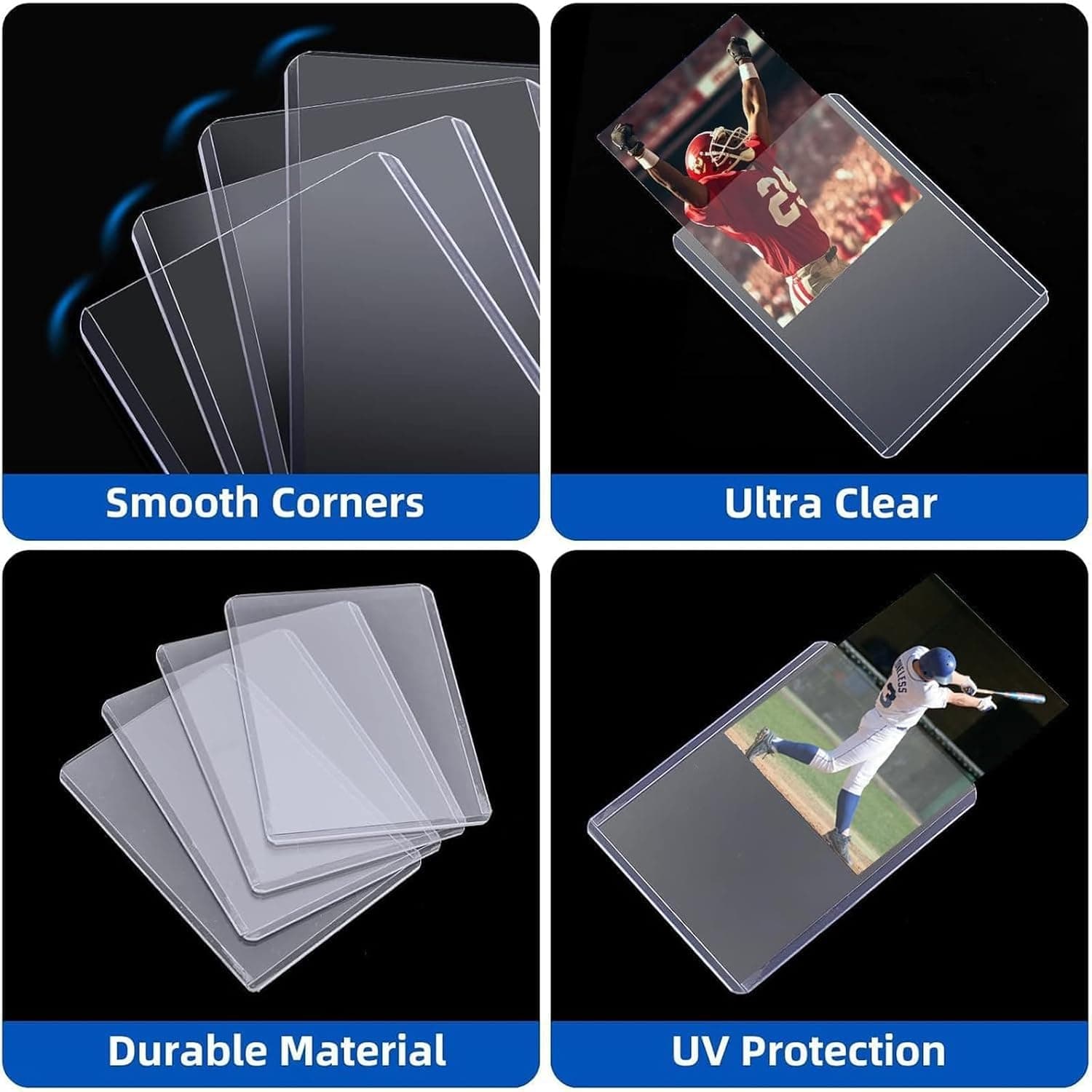 200 Card Sleeves Hard Plastic, Arjiekwei 3"X 4" Baseball Cards Protectors Plastic, Trading Card Holder for Trading Sports Baseball Football Game Cards (100 Hard Sleeve + 100 Soft Sleeves)