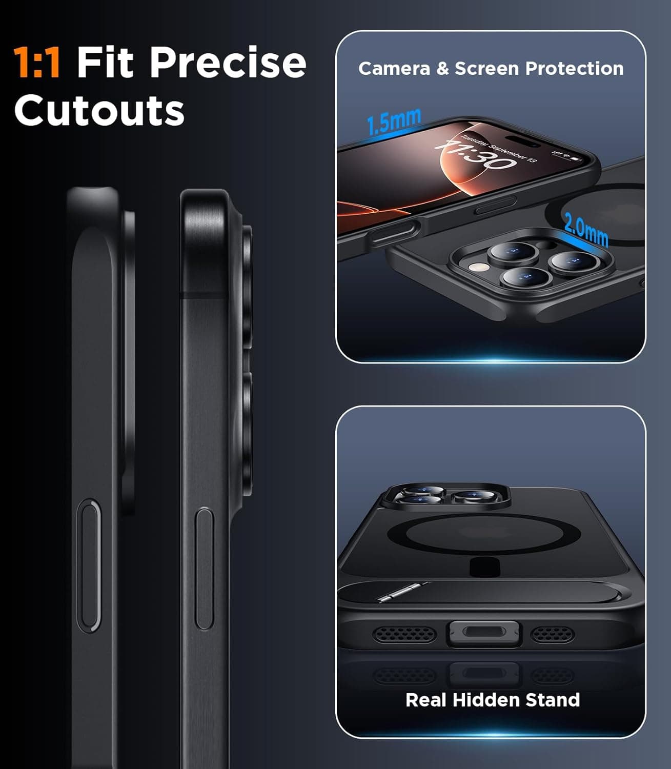 Magnetic Compatible with iPhone 16 Pro Max Case, [Built-in Invisible Kickstand][Compatible with MagSafe] [Military Grade Shockproof] Slim Translucent Matte Phone Case for iPhone 16 Pro Max 6.9"