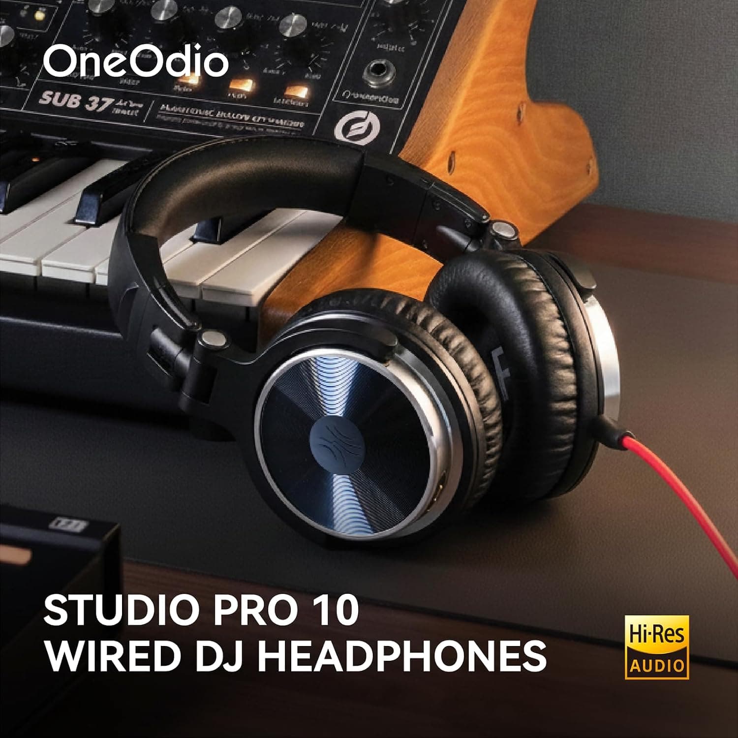 OneOdio Wired DJ Hi-Res Over-Ear Headphones for PC, Keyboard Guitar - Black | headphone with 50mm drivers, dual 3.5mm and 6.35mm jacks for studio monitoring, recording, podcasting, mixing and DJ use.