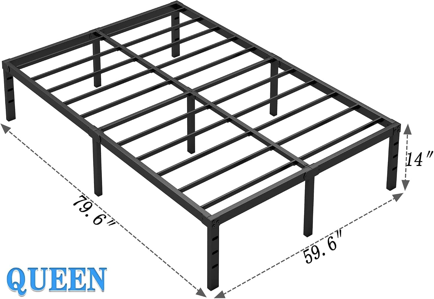 NEW JETO Metal Bed Frame,Queen Size Bed Frame with Storage Space,14 Inch | Heavy Duty Sturdy Mattress Foundation,Easy Assembly,No Box Spring Needed, Black