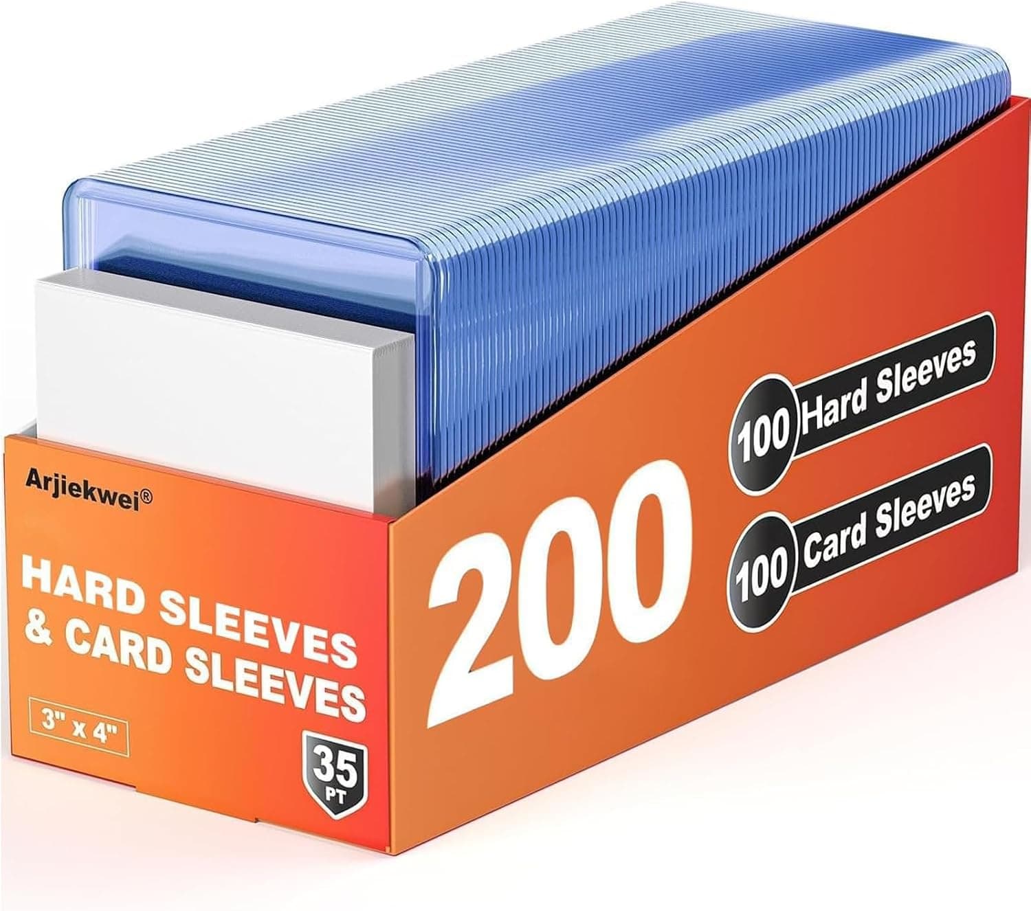 200 Card Sleeves Hard Plastic, Arjiekwei 3"X 4" Baseball Cards Protectors Plastic, Trading Card Holder for Trading Sports Baseball Football Game Cards (100 Hard Sleeve + 100 Soft Sleeves)