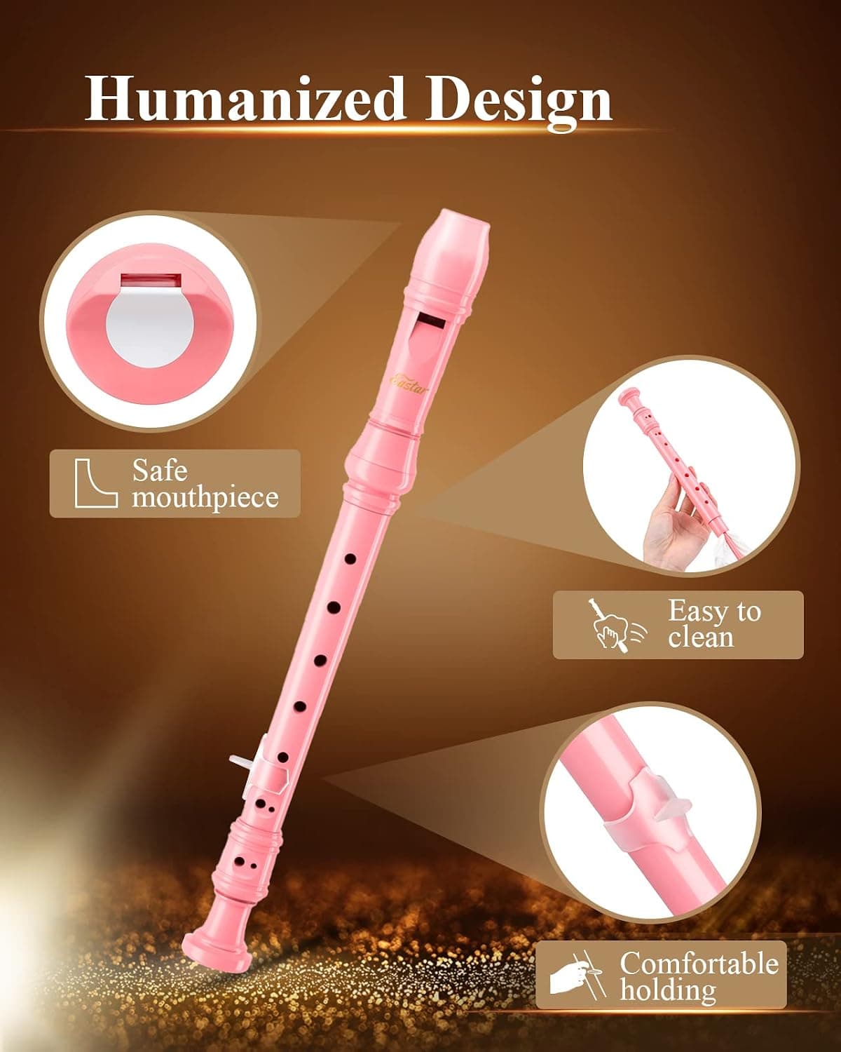 Eastar German C Soprano Recorder for Kids Beginners Kit, Pink, ERS-21GP