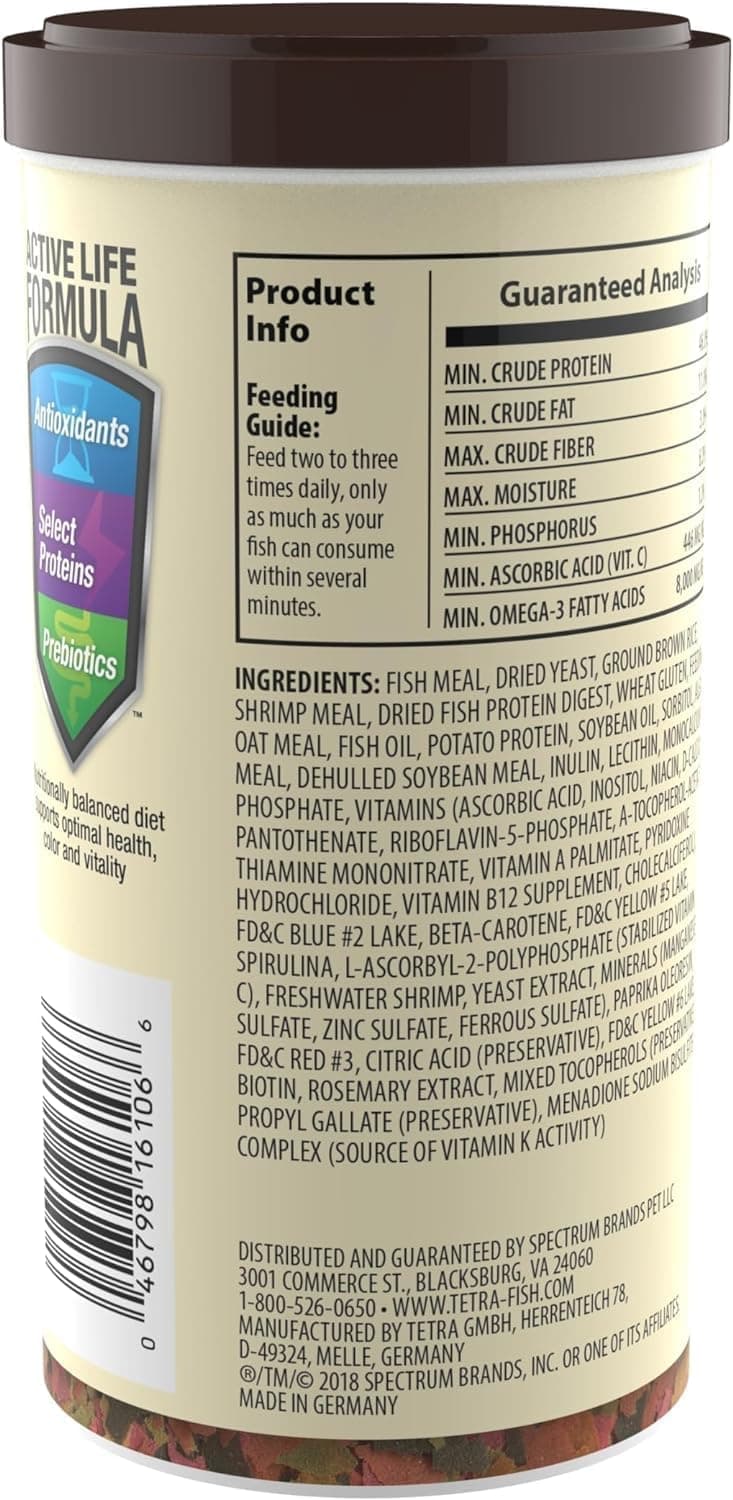 TetraMin Tropical Flakes Fish Food, 7.06 oz | Complete Daily Diet For Top-And-Mid Feeding Tropical Fish, Protein For Growth & Prebiotics for Digestion, Clear Water Formula