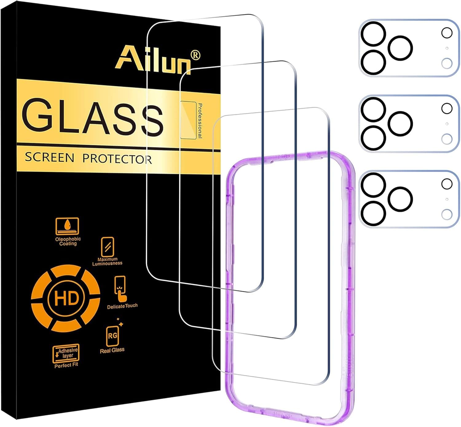 Ailun Screen Protector + Camera Lens Protector for iPhone 17 Pro Max | 3+3 Pack, 6.9 inch, Sensor Protection, Installation Frame, Case Friendly, Dynamic Island Compatible,Tempered Glass
