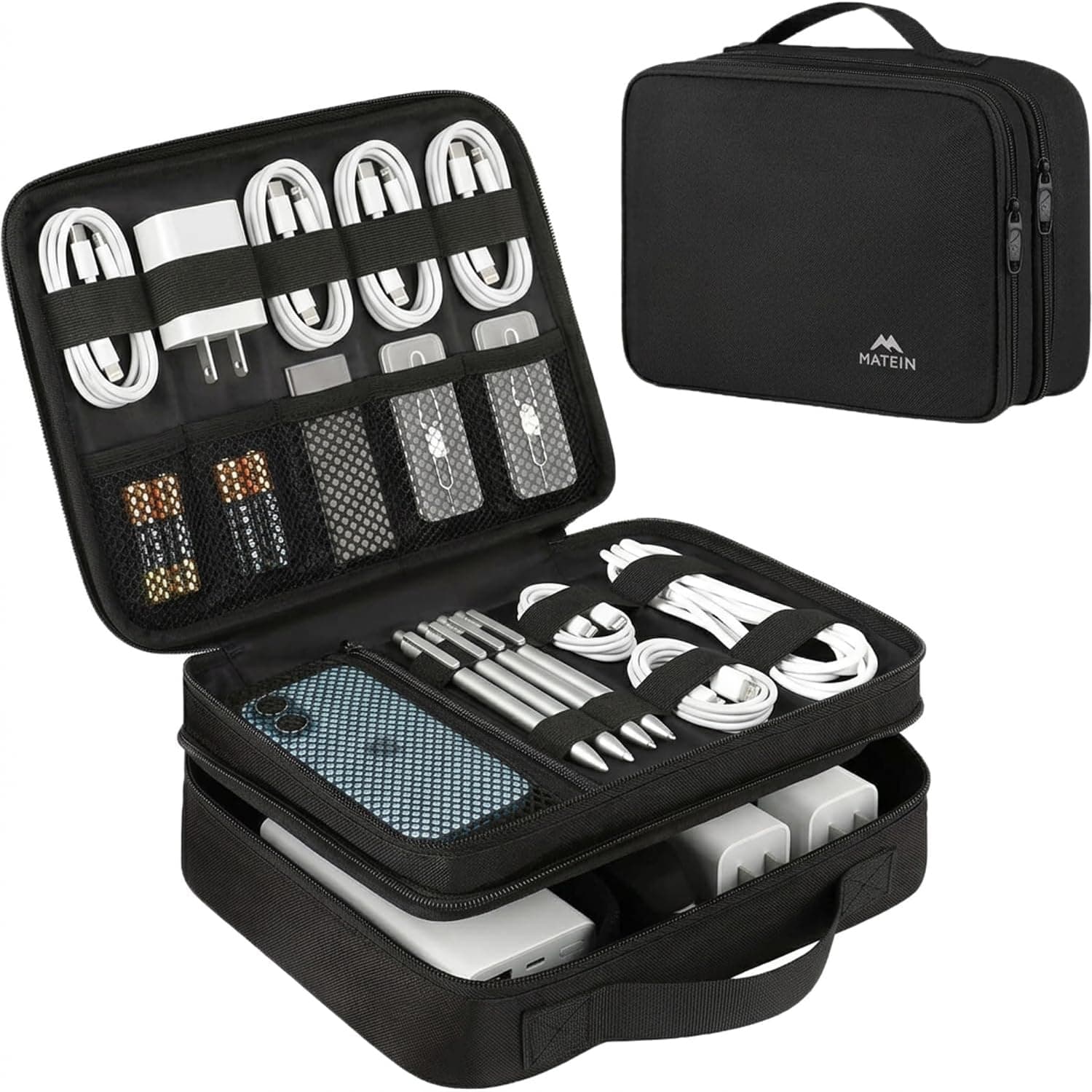 MATEIN Electronics Organizer Travel Case, Cable Organizer Bag, Black | Water Resistant, Gifts for Men, Storage Bag for Camera Accessories, for Travel Essentials, Phone, Cord & Tablet