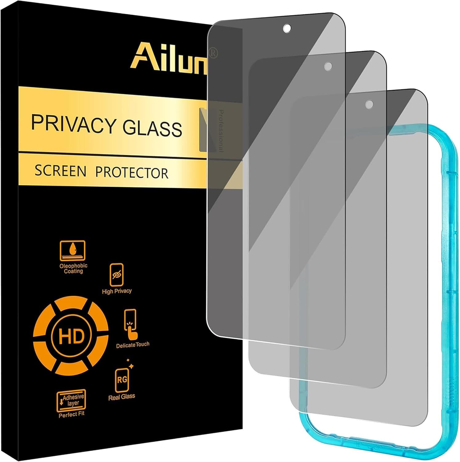Ailun 3 Pack Privacy Screen Protector for iPhone 17 Pro, Tempered Glass | 6.3 inch,Installation Frame, Anti Spy Private, Anti-Scratch, Case Friendly