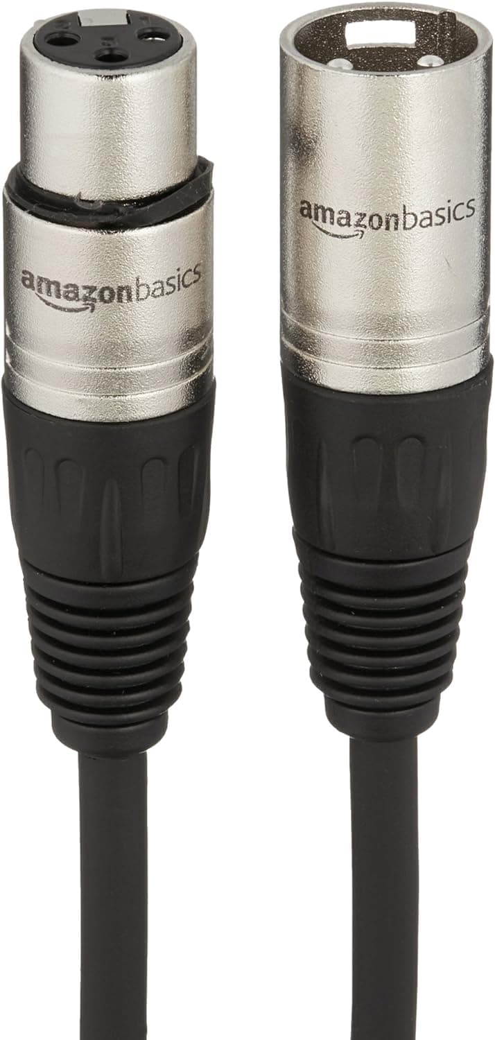Amazon Basics XLR Male to Female Microphone Cable for Speaker or PA System, Recording Studio, All Copper Conductors, Low Noise Shielding, 6MM PVC Jacket, 6 Foot, Black