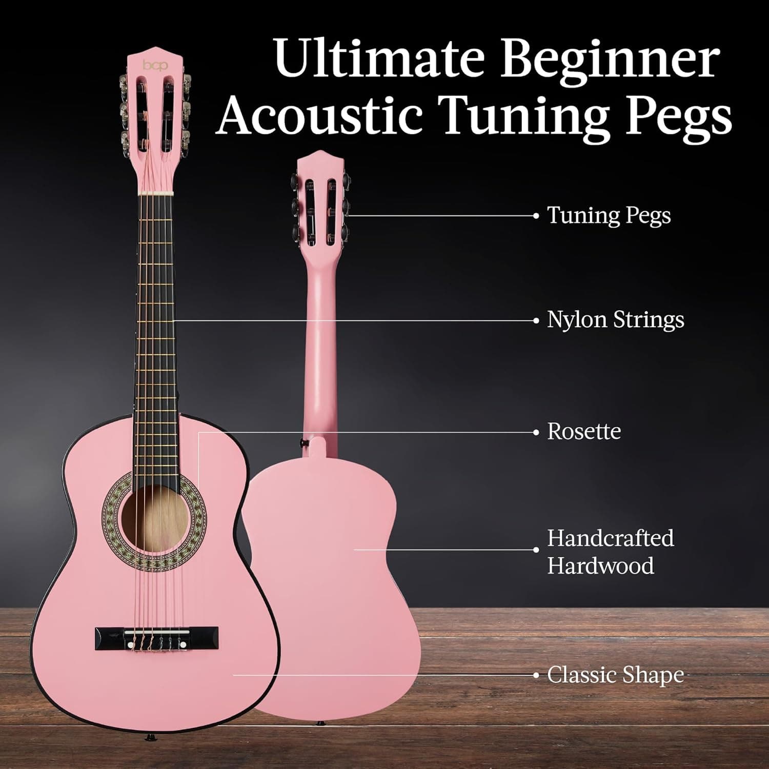 Best Choice Products 30in Kids Acoustic Guitar, All-in-One Beginner Starter Kit w/Strap, Case, Extra Strings, Rosette Inlay - Pink