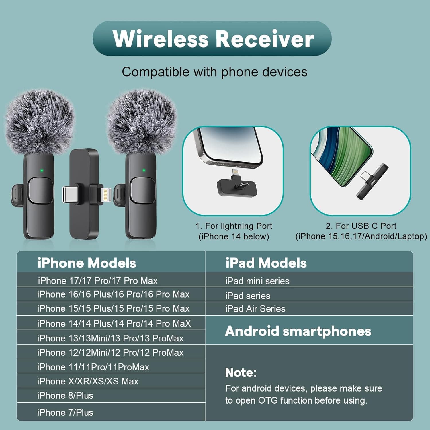 MAYBESTA Wireless Mini Microphone for iPhone, Android Phone - 2 Pack Lavalier Lapel Mic for Audio Video Recording - Clip on Content Creator Microphones for YouTube Tiktok Podcast Vlogging