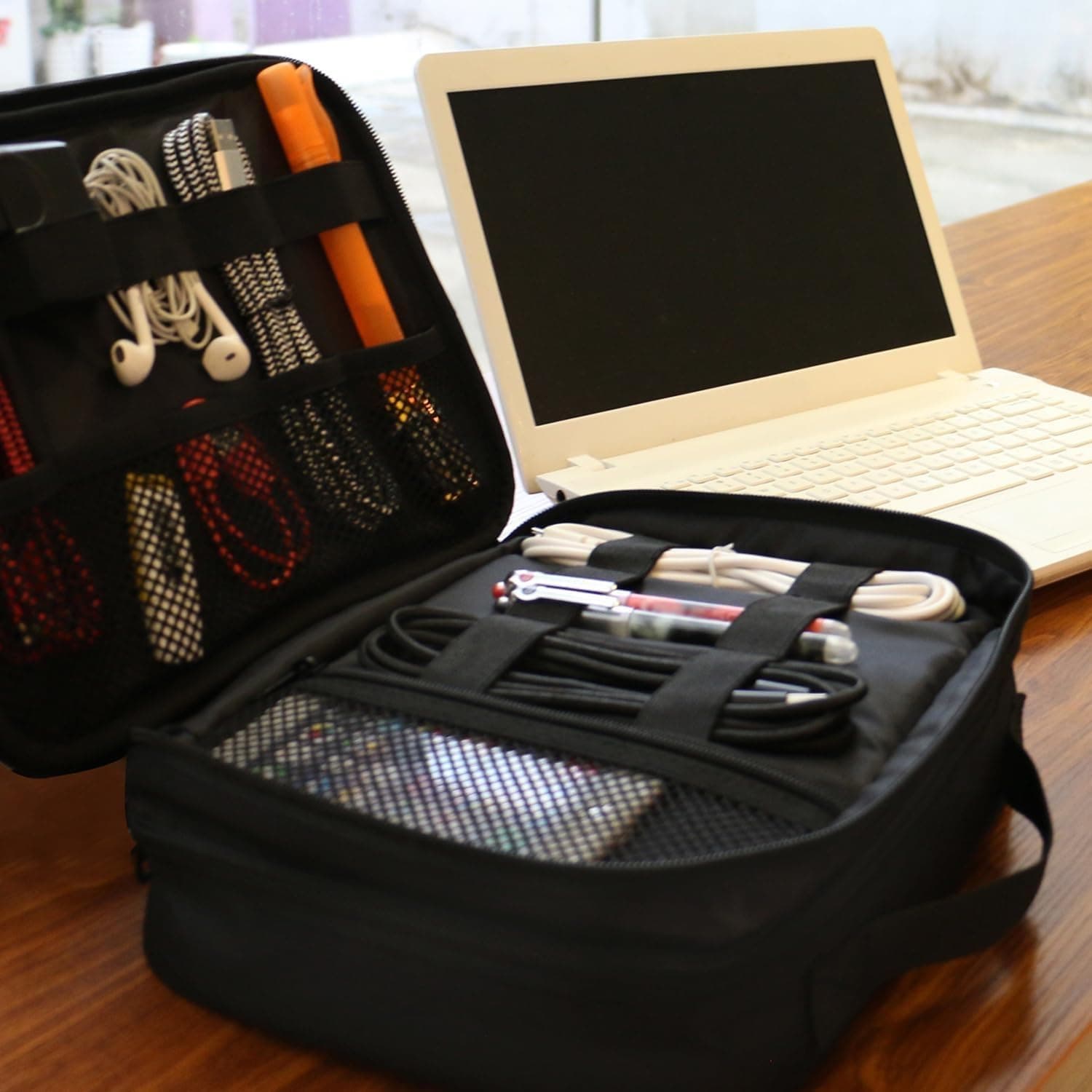 MATEIN Electronics Organizer Travel Case, Cable Organizer Bag, Black | Water Resistant, Gifts for Men, Storage Bag for Camera Accessories, for Travel Essentials, Phone, Cord & Tablet