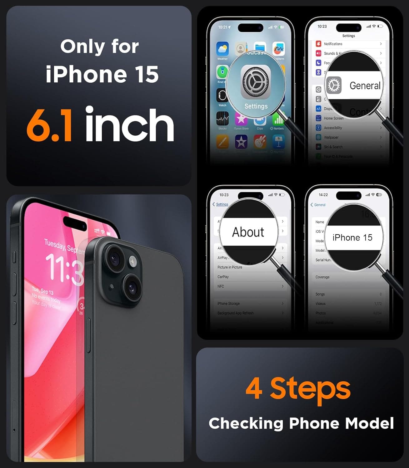SPIDERCASE Magnetic for iPhone 15 Case, Black | Translucent Matte Case with 2PCS Tempered Glass Screen Protector Drop Protection Anti-scratched Slim Phone Case