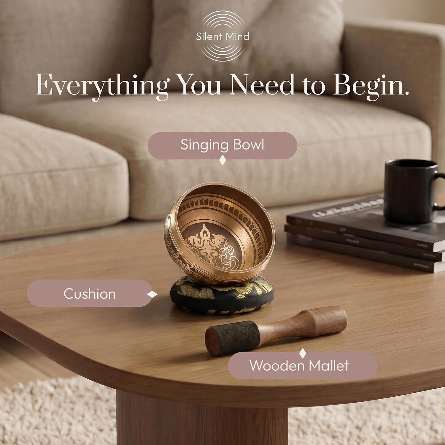 Tibetan Singing Bowl Set – Easy to Play & Beginner Friendly Meditation Bowl with Cushion & Mallet | Stress Relief & Mindfulness | Gift-Ready
