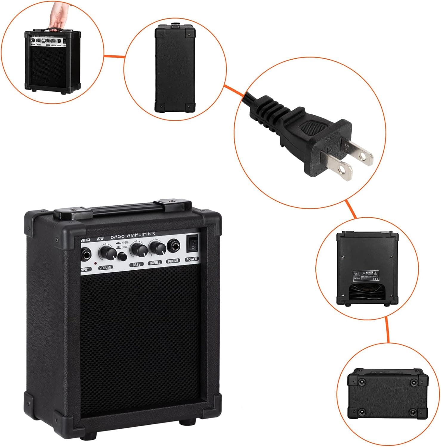 Ktaxon Electric Bass Guitar 4 String Bass Guitar Kit-Black | Full Equipment with 20 Watt Amplifier | PJ Type Pickup, Naturally Air-dried Maple Neck, Rosewood Fretboard & Basswood Body