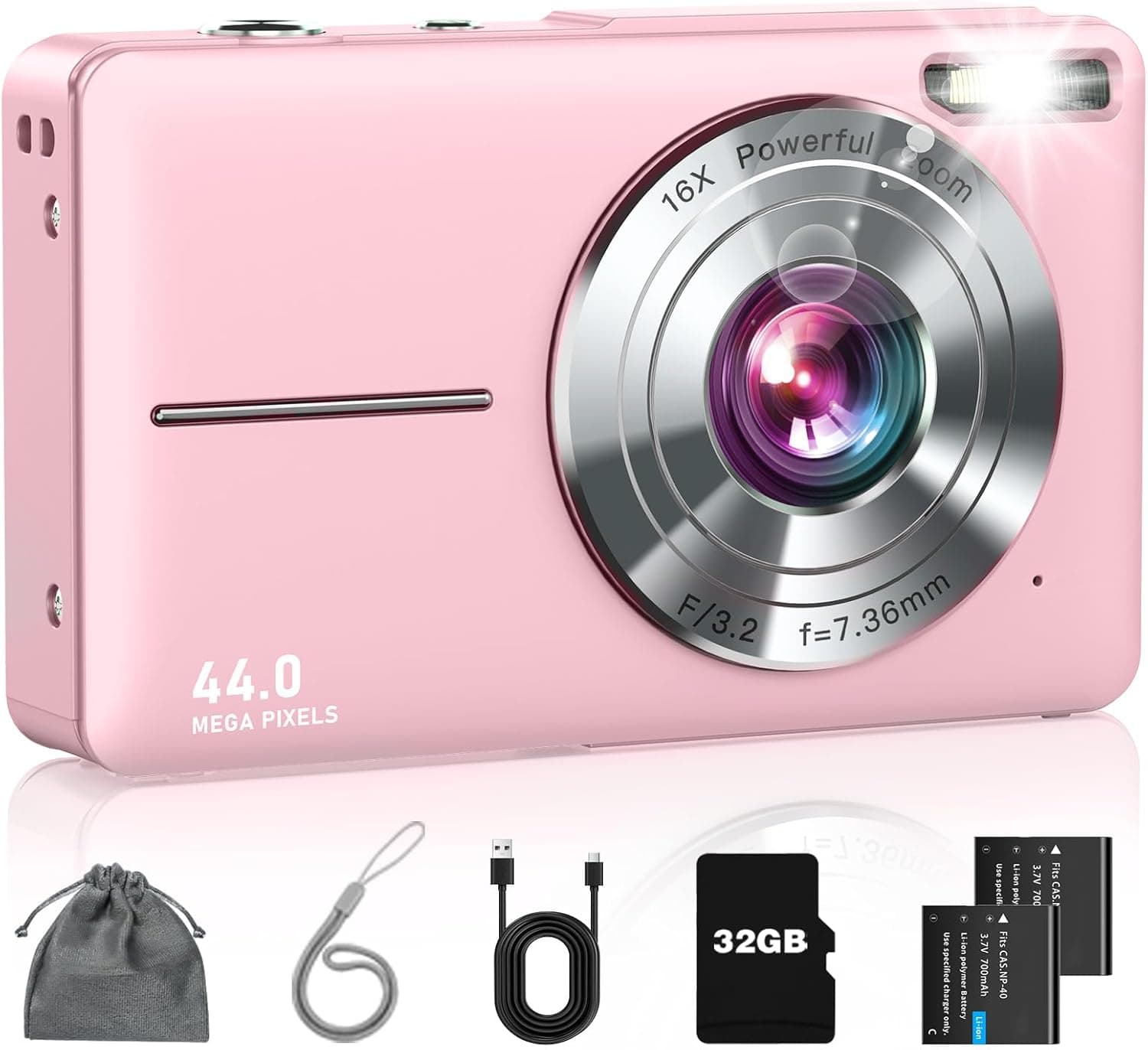 Lecran Digital Camera, FHD 1080P Point and Shoot Camera for Kids Teens Pink | with 32GB Card, Filters 16X Zoom Anti-Shake Date Stamp, Compact Small Camera Christmas Birthday Gift for Boys Girls Starters