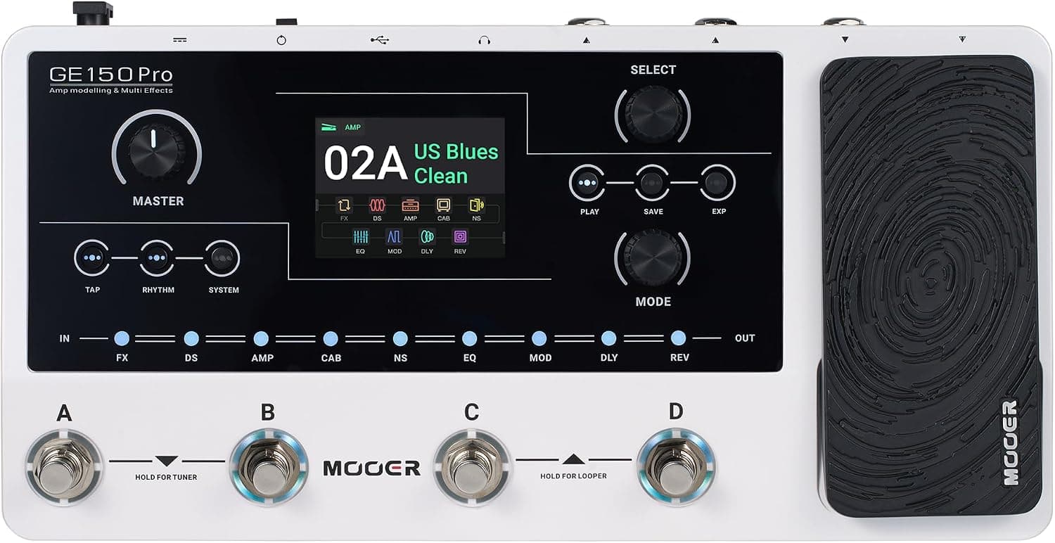MOOER GE150 Pro Guitar Multi Effects Processor, 200 Presets & 170 Effects, NAM & MNRS Support, 55 Amp Models, 26 Cab Sims, 20 IR Slots, USB OTG Recording, 4-Footswitch, Looper & Expression Pedal