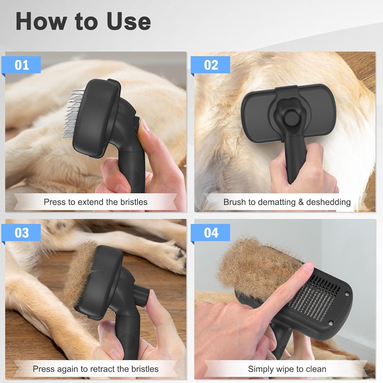 Dipoo Self Cleaning Shedding Brush - Skin Friendly Grooming Tool for Dogs, Cats, and Puppies, Deshedding and Hair Removal for Long and Short Haired Pets, Black | Skin Friendly Grooming Deshedding Tool and Hair Removal for Long and Short Haired Pets