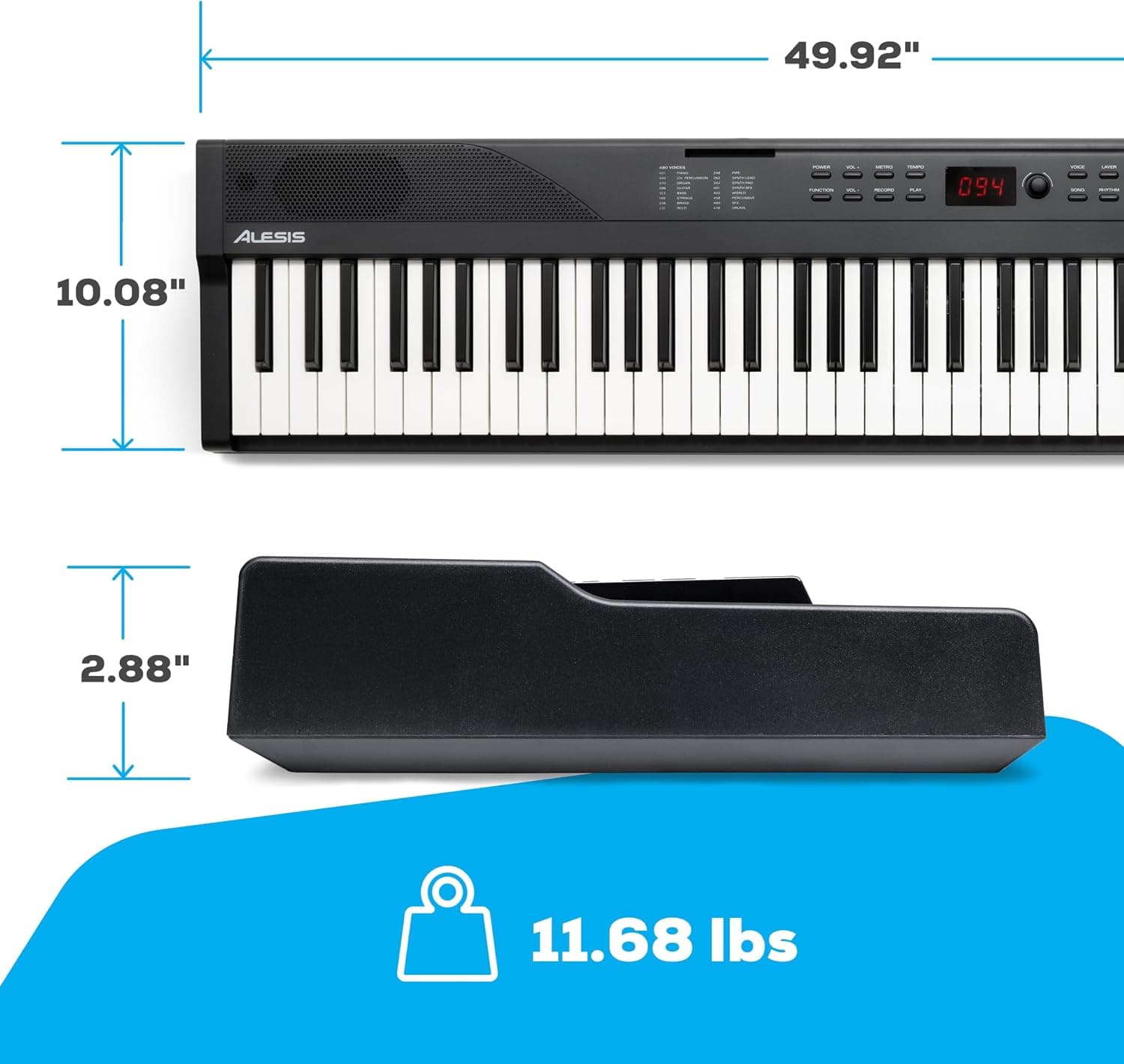 Alesis Recital Play 88-Key Piano Keyboard Bundle | Portable, 480 Voices, Split/Layer Modes, Includes Lessons, Stand, Sustain Pedal, Headphones, Carry Bag, for Beginners