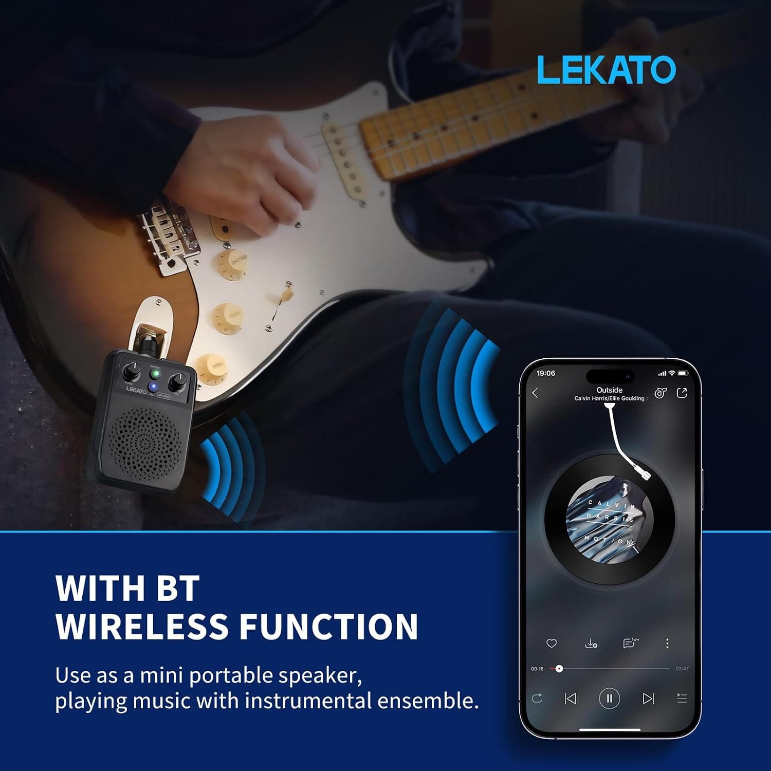 LEKATO Mini Electric Guitar Amp 5W, Portable Guitar Amp Bluetooth with Built-in 4 Effects, Clean Distortion Overdrive Reverb, Rechargeable Small Amplifier for Practice, Black (JA-05G)