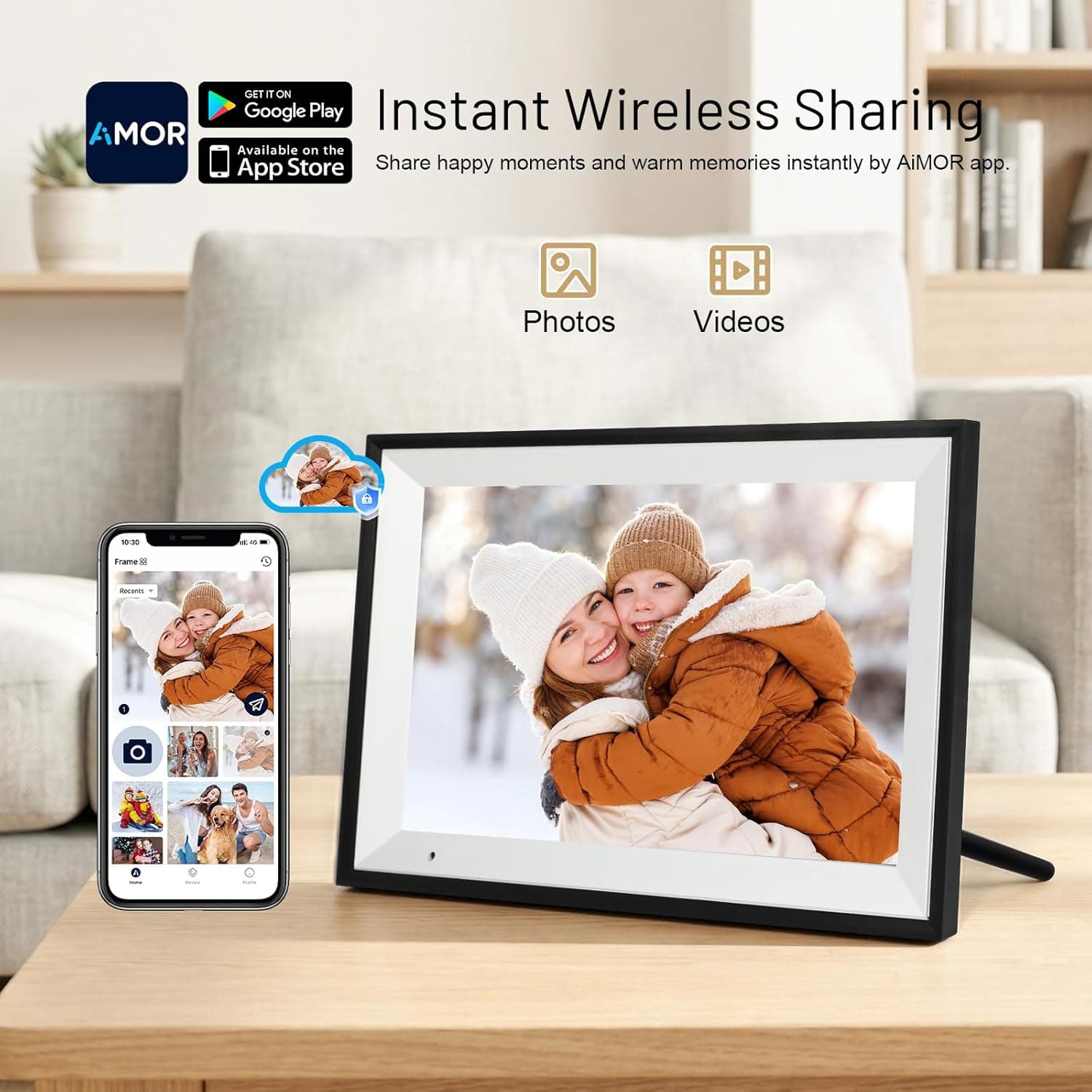 AEEZO Digital Picture Frame, 10.1 Inch Digital Photo Frame with 1280 * 800 HD IPS Touch Screen, Smart Digital Frame Built-in 32GB Memory, Auto-Rotate Easy Setup via AiMOR APP(Black)