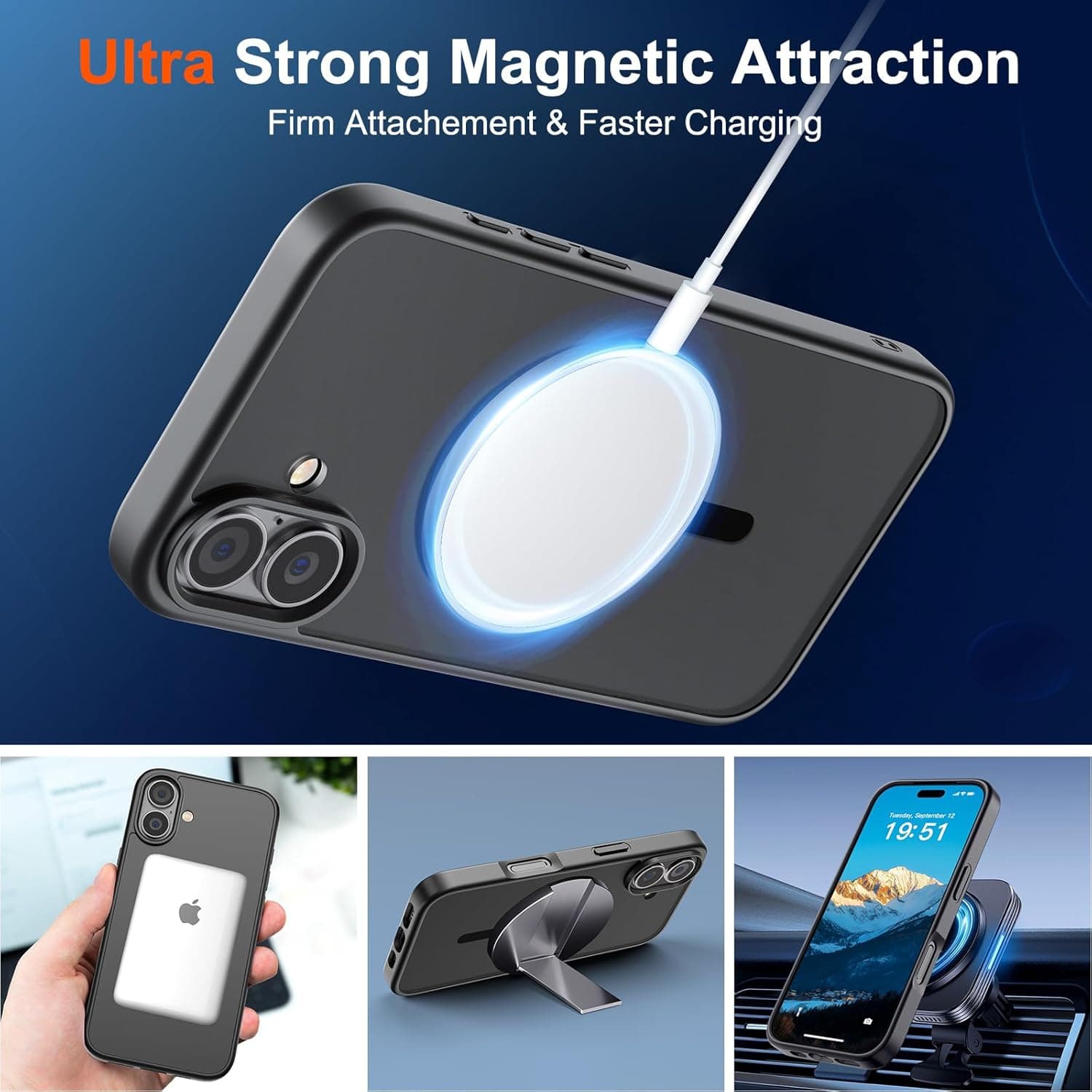 SUPFINE Magnetic for iPhone 17 Case Black with Screen Protector | Translucent Matte Phone Cover, Compatible with MagSafe, Military Grade Drop Proof, Rugged Shockproof Protective