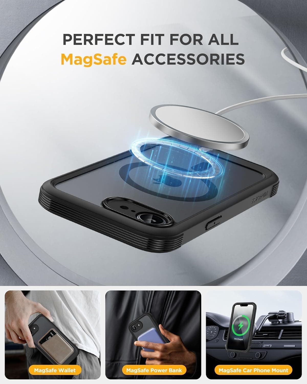 miracase for iPhone 17e Case & iPhone 16e Case, Full-Body Phone with Built-in Glass Screen Protector, [Magnetic with MagSafe] Military Drop Proof 17 E/ 16 E Cover Bumper 6.1 inch, Black