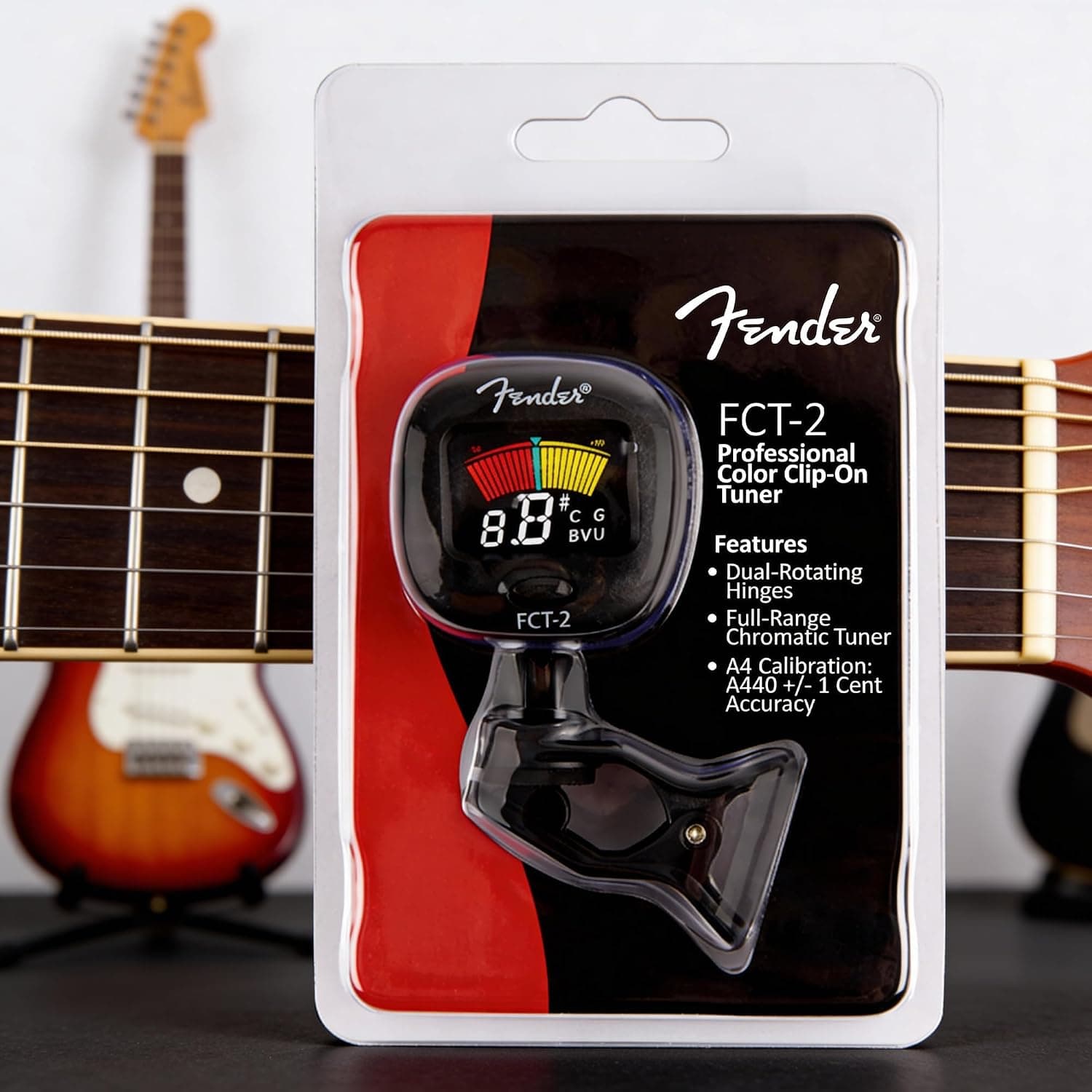Fender FCT-2 Professional Multi-Instrument Clip-On Tuner for Guitar, Bass, Ukulele, and Violin