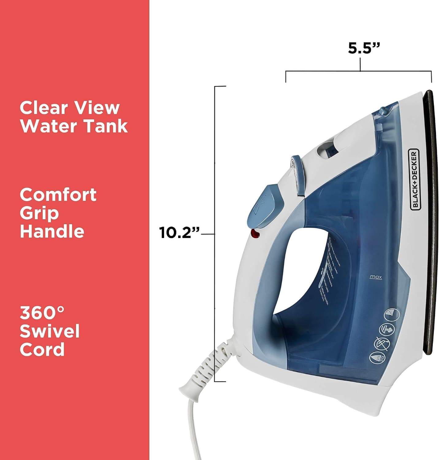 BLACK+DECKER Steam Iron for Clothes with Auto Shutoff & TrueGlide Soleplate