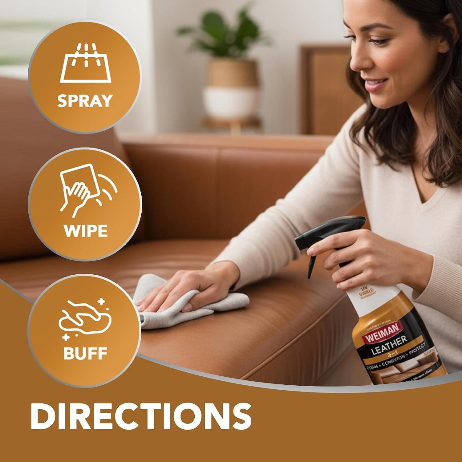 Weiman Leather Cleaner & Conditioner - Cleans, Restores & Protects Leather, UV Protection Prevent Cracking & Fading, Auto, Sofas, Shoes, Bags & All Finished Leather Surfaces, 1 Pack, 12 Fl Oz