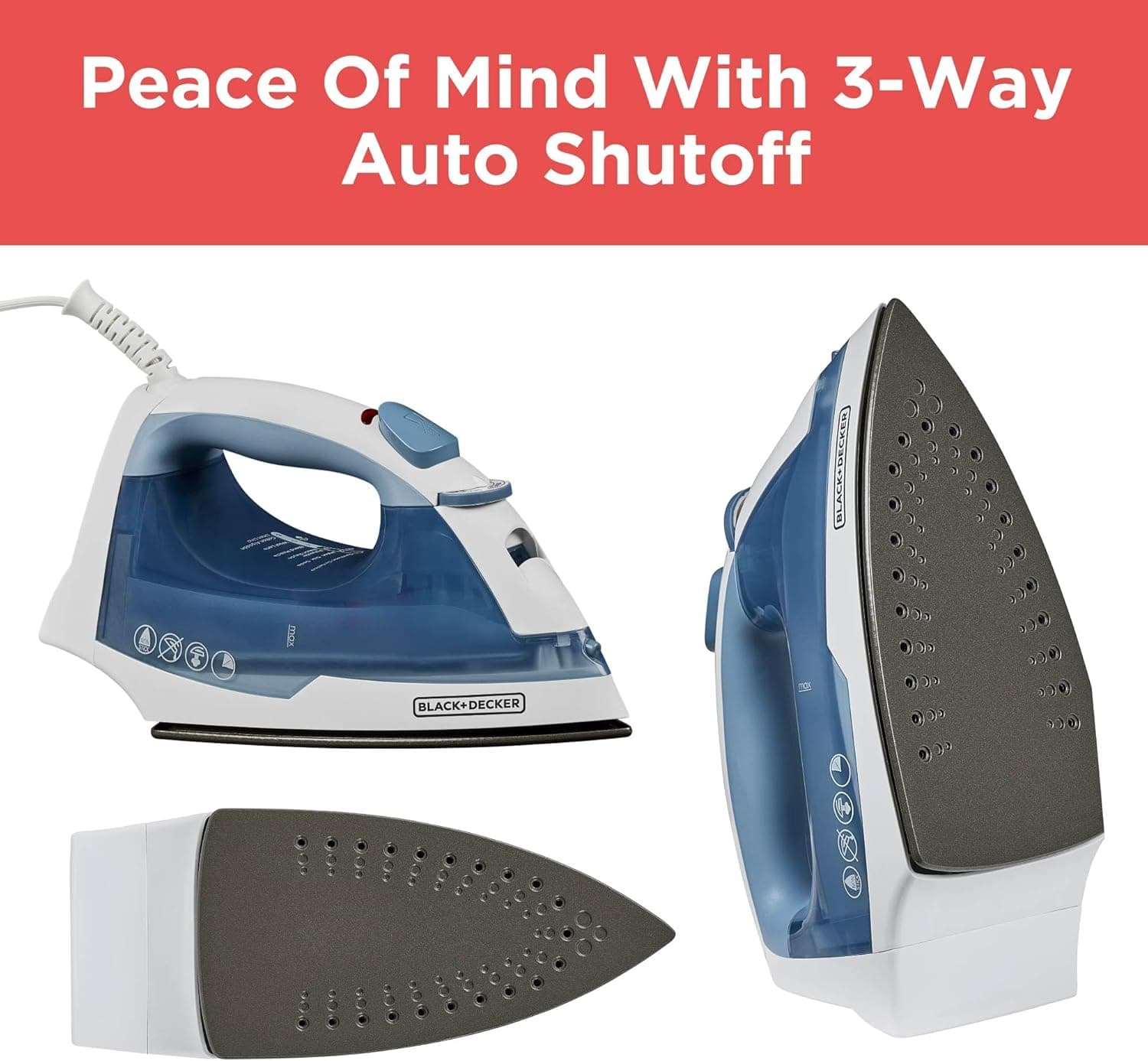 BLACK+DECKER Steam Iron for Clothes with Auto Shutoff & TrueGlide Soleplate