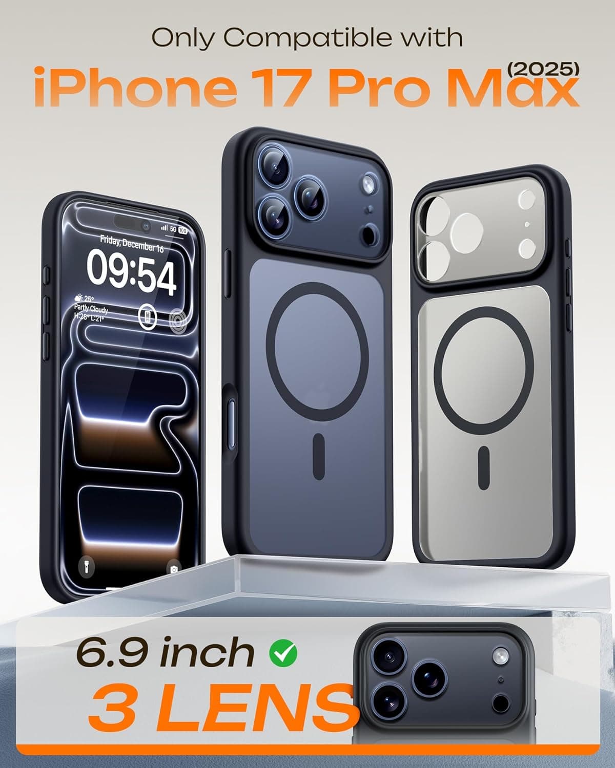 TOCOL for iPhone 17 Pro Max Case, Compatible with MagSafe, Black | Built-in Magnets, Full Camera & Military-Grade Protection, Anti-Slip Shockproof Translucent Matte Back Phone Cover