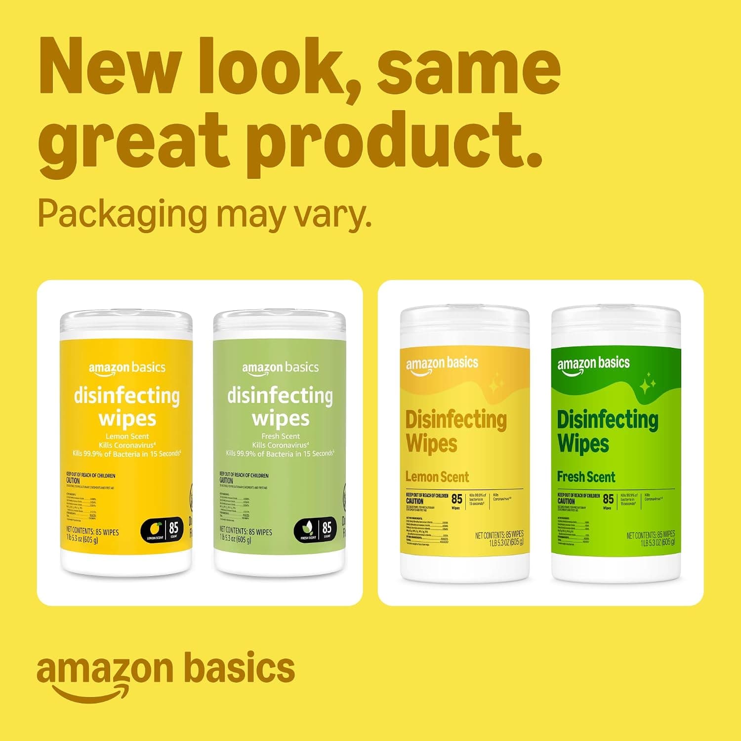 Amazon Basics Disinfecting Wipes, Lemon & Fresh Scent, Sanitizes, Cleans, Disinfects & Deodorizes, 255 Count (3 Packs of 85), Packaging May Vary