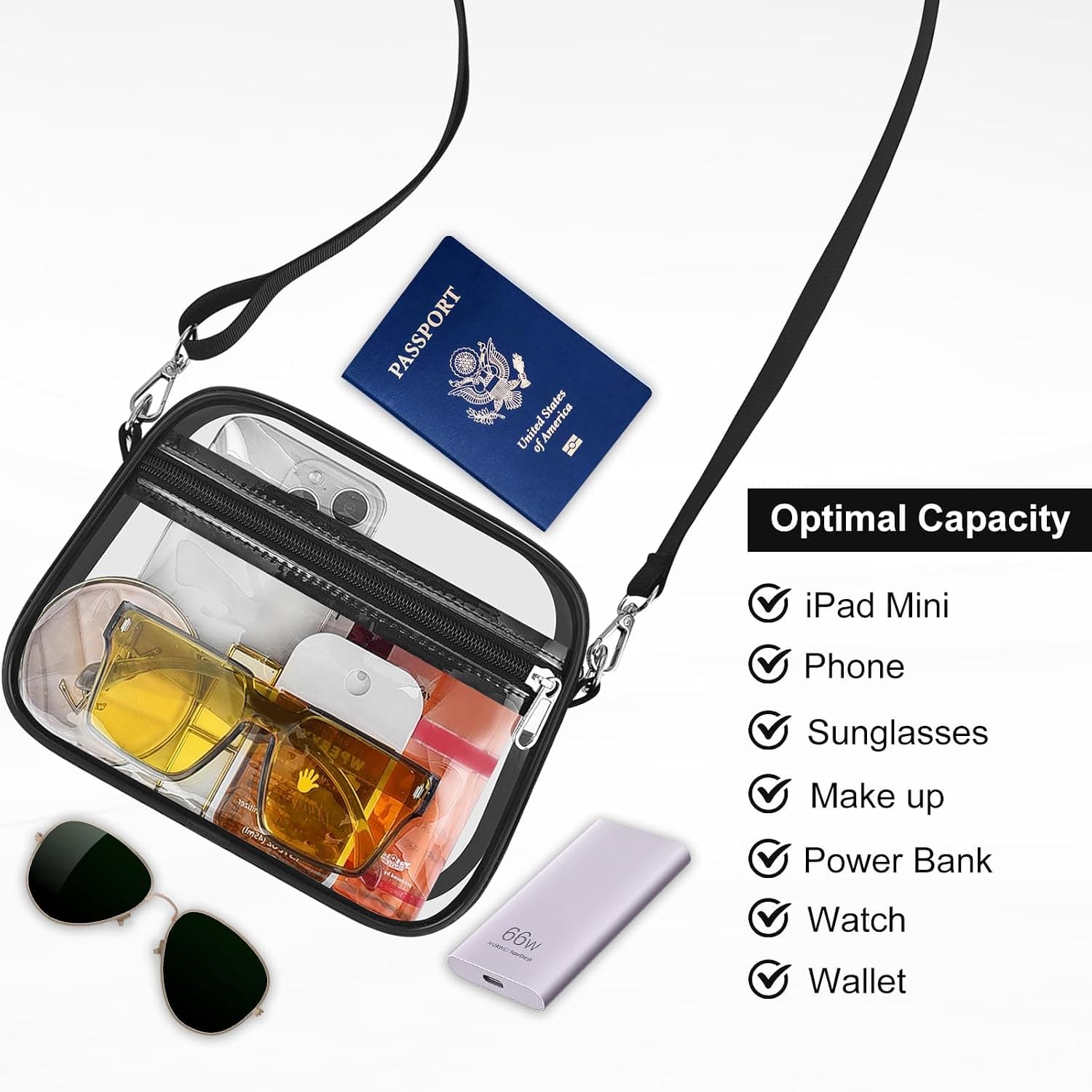 USPECLARE Clear Bag for Stadium Events Clear Sports Fan Handbags Purses | Unisex 0.4 mm Thickened Waterproof PVC,Approved for Concerts,Game Days,Outdoor Events