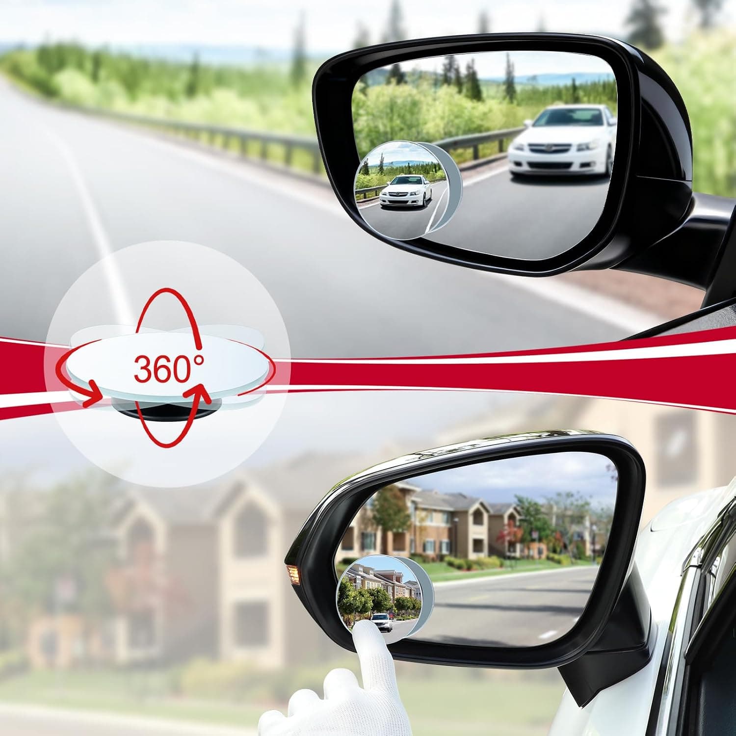 Blind Spot Mirror, 2" Round HD Glass Frameless Convex Rear View Mirrors Exterior Accessories with Wide Angle Adjustable Stick for Car SUV and Trucks, Pack of 2