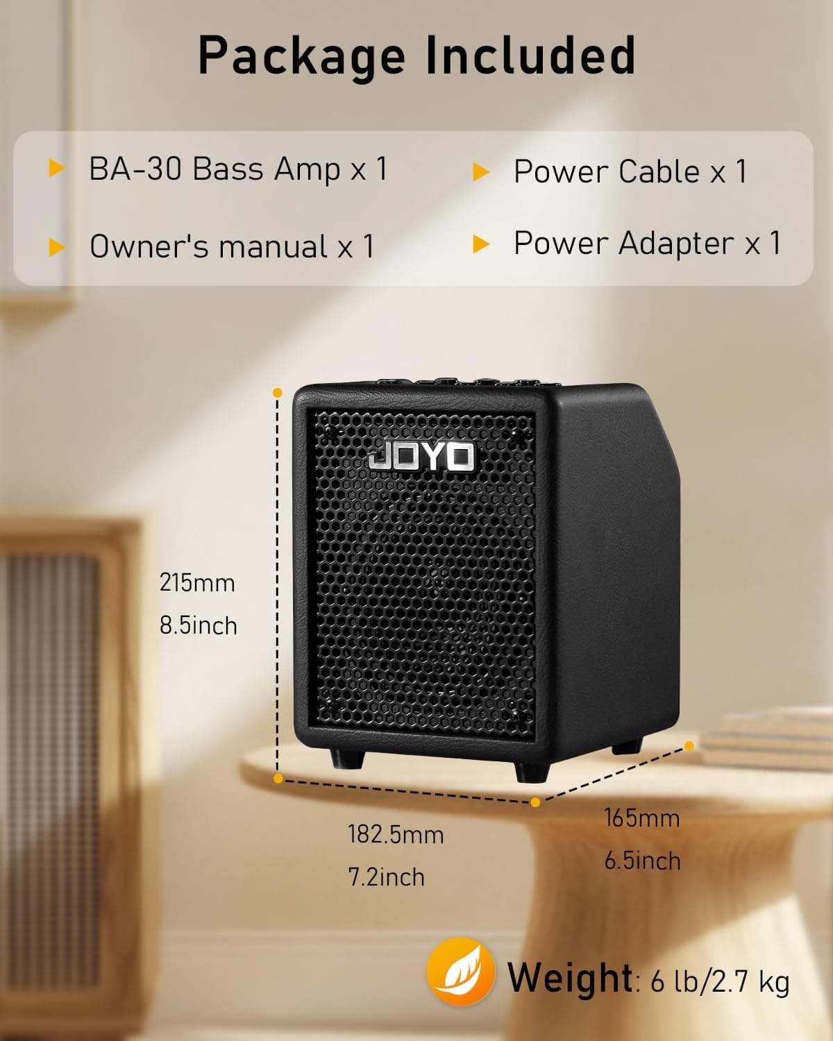JOYO 30W Bass Amp Portable Combo Amplifier 4" Speaker with Bluetooth 5.1 + OTG Direct Recording | 3-Band EQ + Compressor | Headphone Practice for Bassist Livestream Solo Gigs (Vibe Cube BA-30, Black)