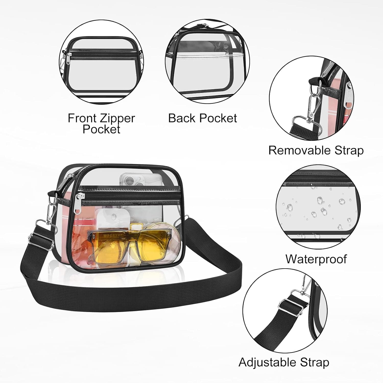 USPECLARE Clear Bag for Stadium Events Clear Sports Fan Handbags Purses | Unisex 0.4 mm Thickened Waterproof PVC,Approved for Concerts,Game Days,Outdoor Events