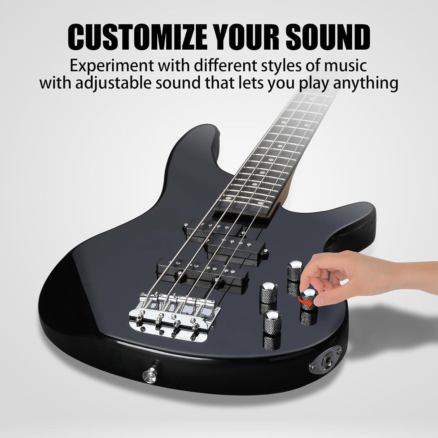 Ktaxon Electric Bass Guitar 4 String Bass Guitar Kit-Black | Full Equipment with 20 Watt Amplifier | PJ Type Pickup, Naturally Air-dried Maple Neck, Rosewood Fretboard & Basswood Body