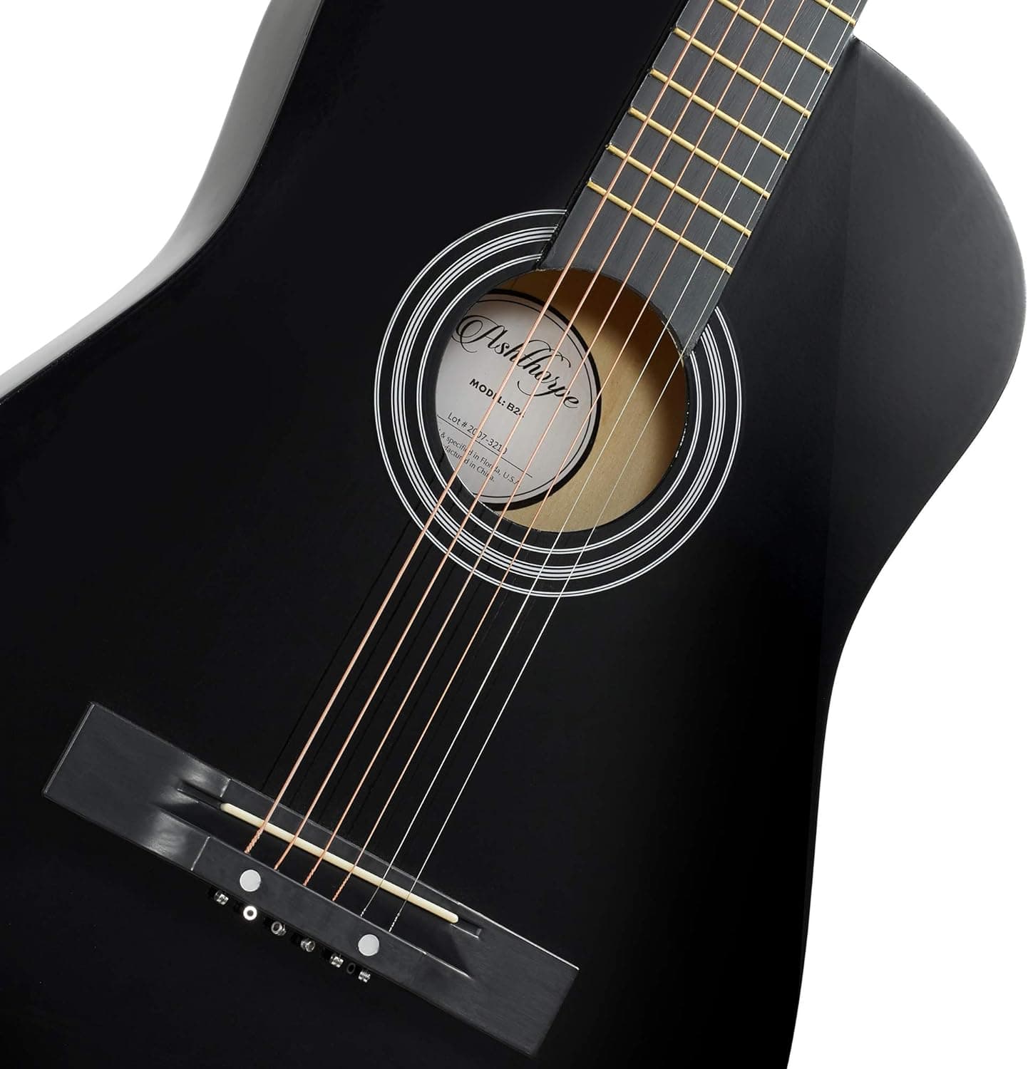 Ashthorpe 38-inch Beginner Acoustic Guitar (Black), Starter Kit with Gig Bag, Extra Strings, Strap, Picks, and Lessons