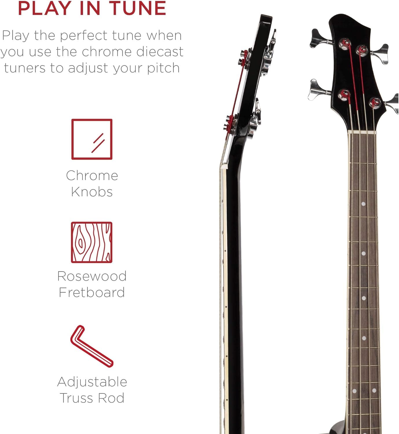 Best Choice Products Acoustic Electric Bass Guitar, Full Size 4 String, Fretted Bass Guitar w/Padded Gig Bag - Black