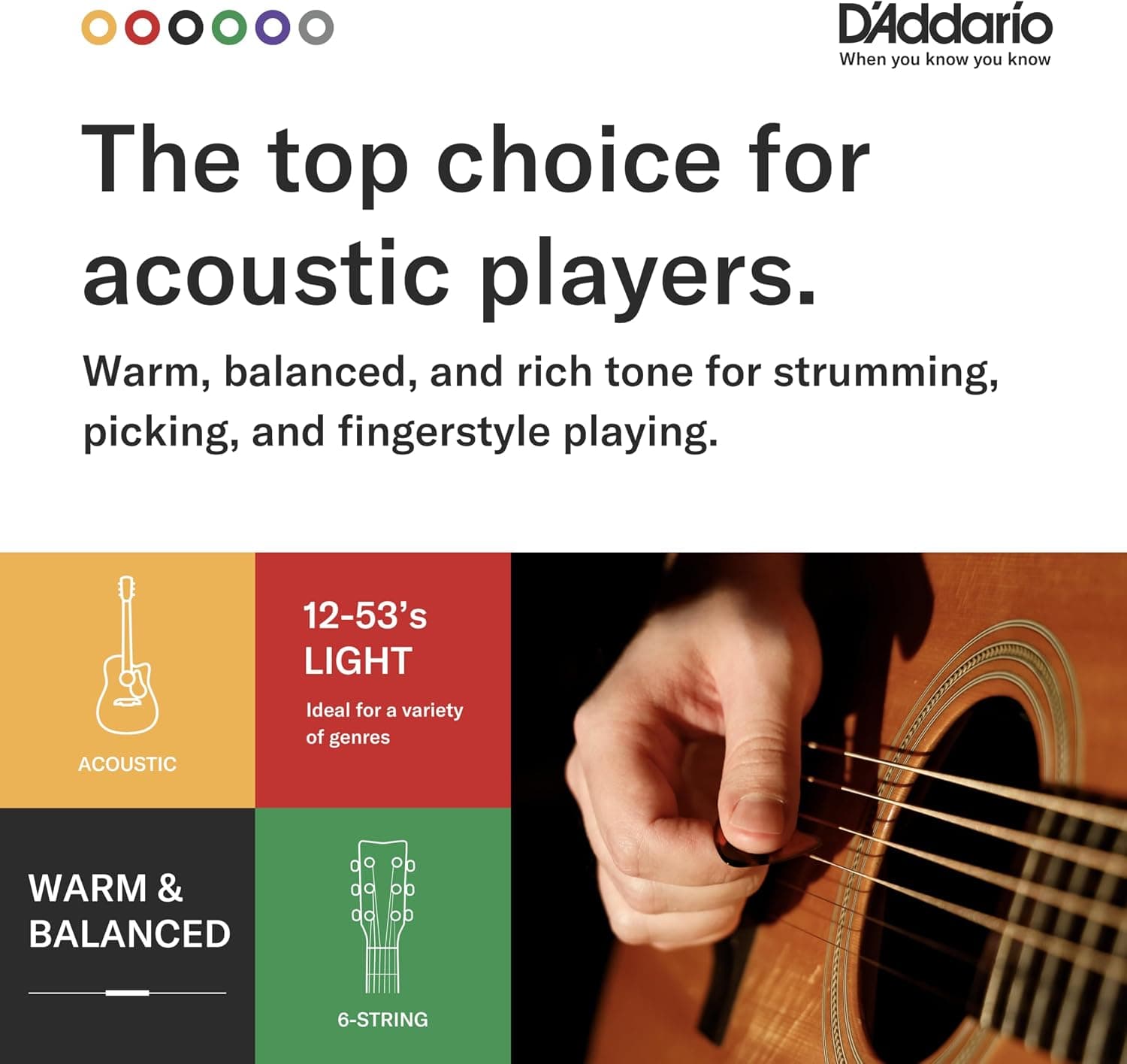 D'Addario EJ16-3D Phosphor Bronze Acoustic Guitar Strings 12-53, 3 Sets | Phosphor bronze acoustic guitar strings offer warm, bright, balanced tone, reliable intonation, durable feel and playability.