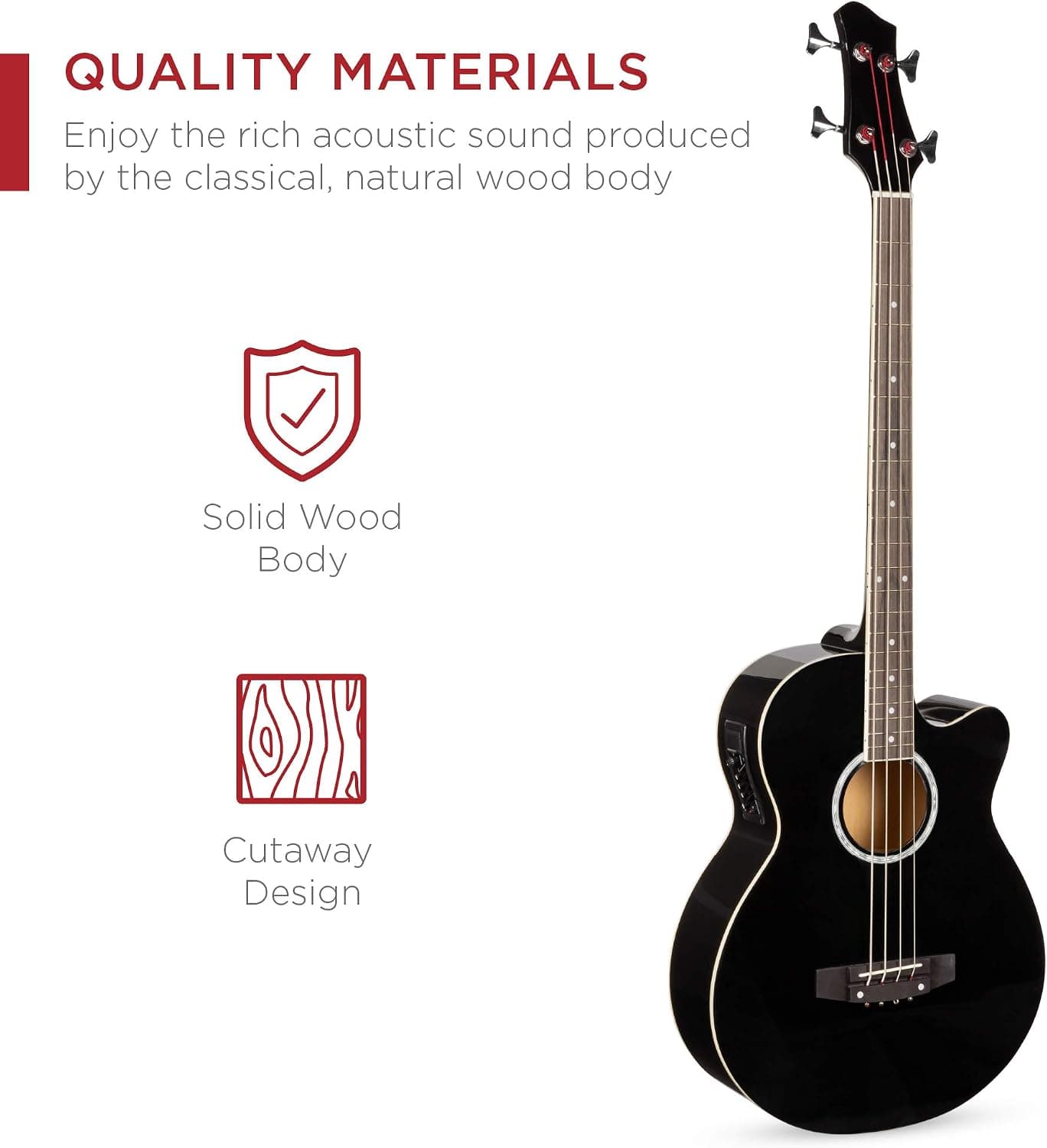 Best Choice Products Acoustic Electric Bass Guitar, Full Size 4 String, Fretted Bass Guitar w/Padded Gig Bag - Black