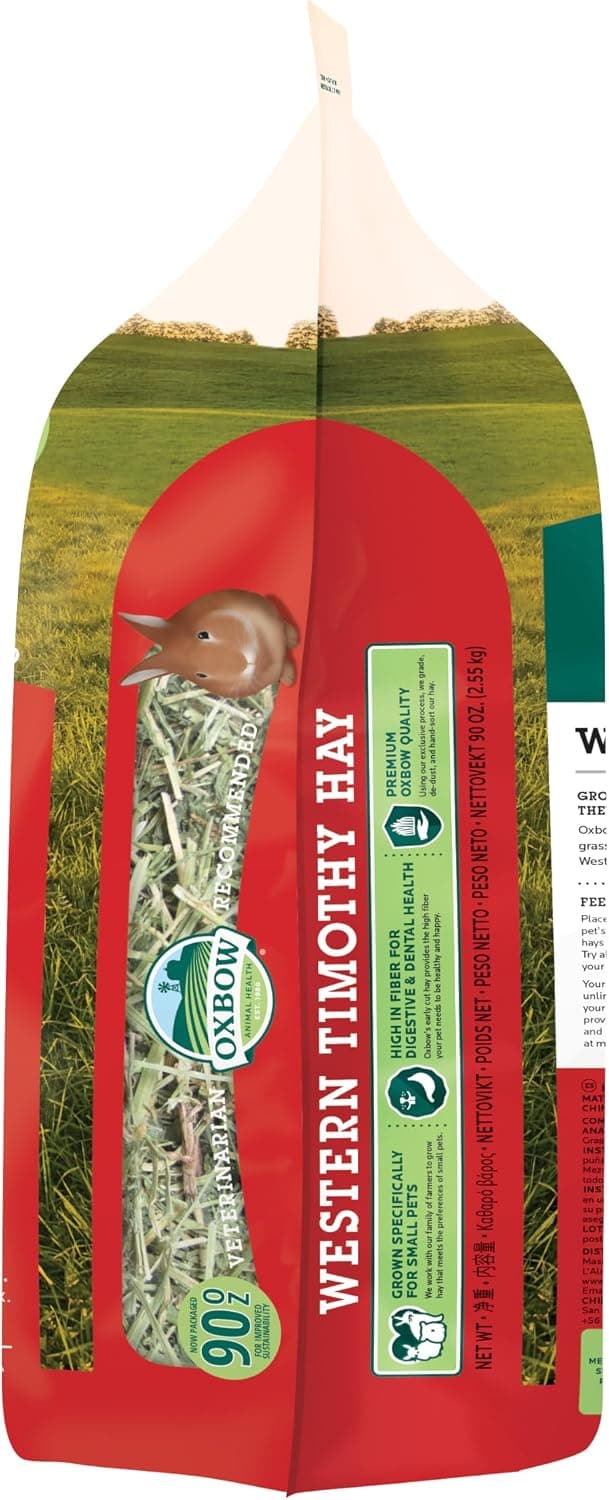 Oxbow Western Timothy Hay, Rabbit & Guinea Pig Hay, High Fiber, USA, 90 oz | Oxbow Timothy Hay, Bunny Hay For Rabbits, Guinea Pigs, Bunnies and Chinchillas, Hand-Sorted, De-Dusted, Made in USA