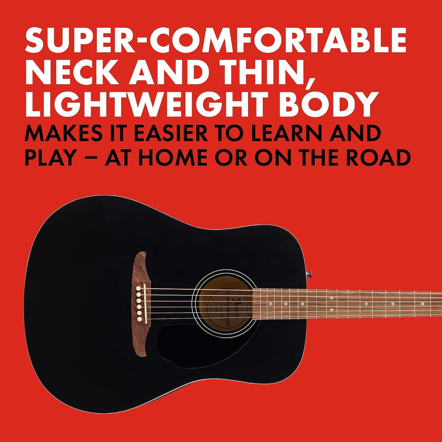 Fender California Debut Redondo Series Beginner Acoustic Guitar, Black | Acoustic guitar for beginners adults, slim neck, starter-friendly, 2-year warranty, under $300, vs Yamaha
