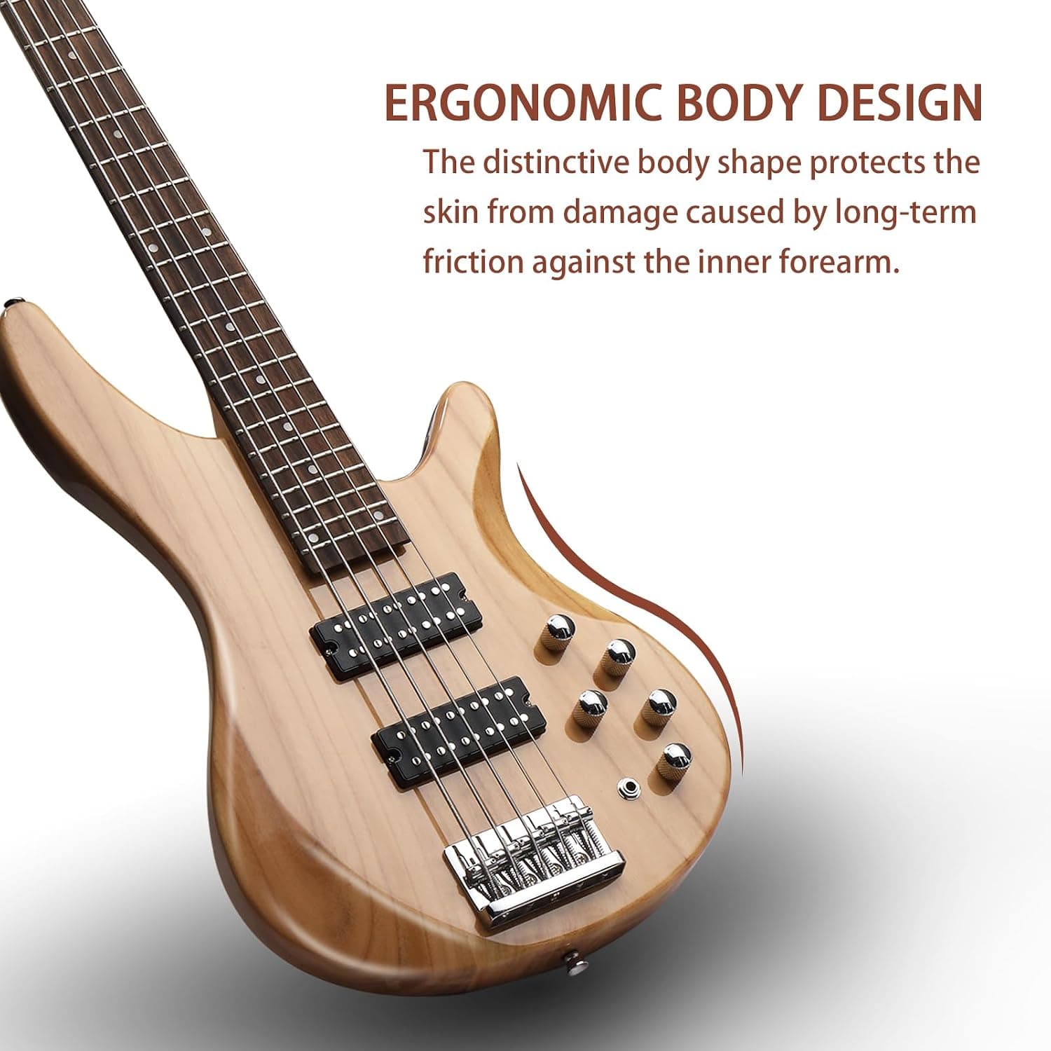 Ktaxon 5 String Electric Bass Guitar | Full Size 5 String Bass Guitar Kit | Standard Right Handed Bass Guitar Kit with Portable Gig Bag, Adjustable Strap, Cable, Pick & Wrench(Upgraded Natural)