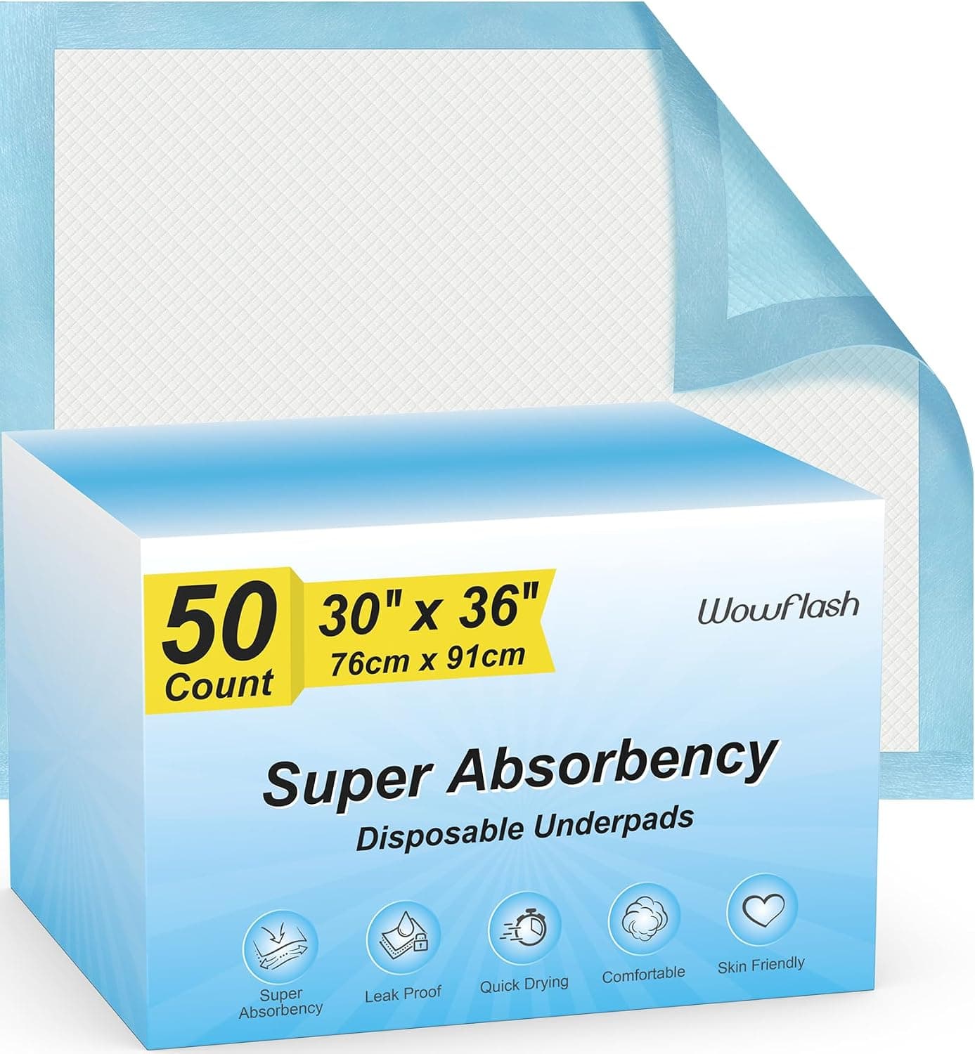 50 Count 30” x 36” Super Absorbency Disposable Underpads | Leakproof Quick Drying, Baby Puppy & Adults Bed Pads Disposable Adults, Dog Pee Pads Extra Large, XXL Incontinence Pads