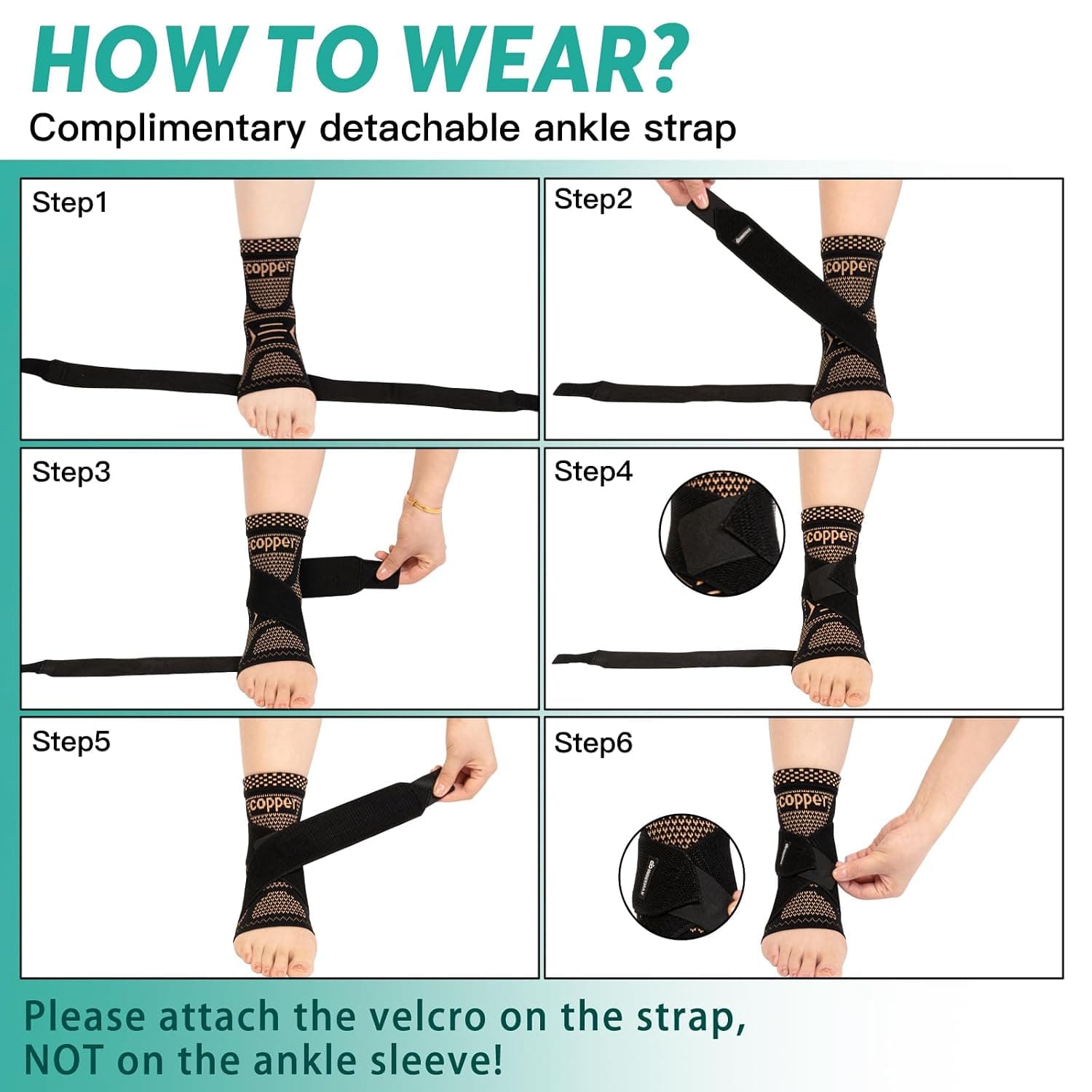 Ankle Brace for Women & Men, Ankle Compression Sleeve Support Copper Infused Ankle Brace for Sprained Ankle, Plantar Fasciitis Sports, Achilles Tendonitis Pain Relief, Copper Black, M